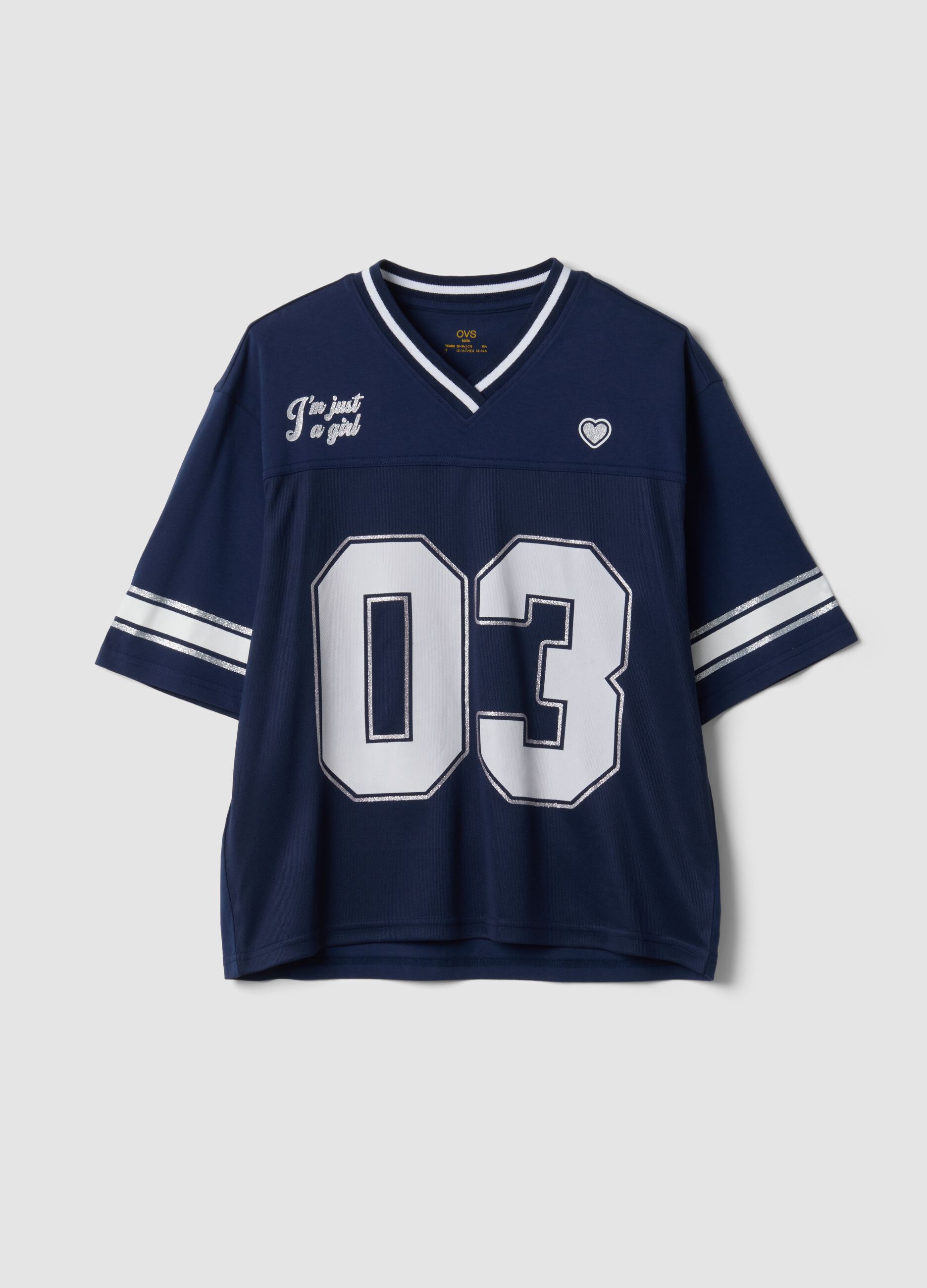 T-shirt blu in puro cotone con scollo profondo a V