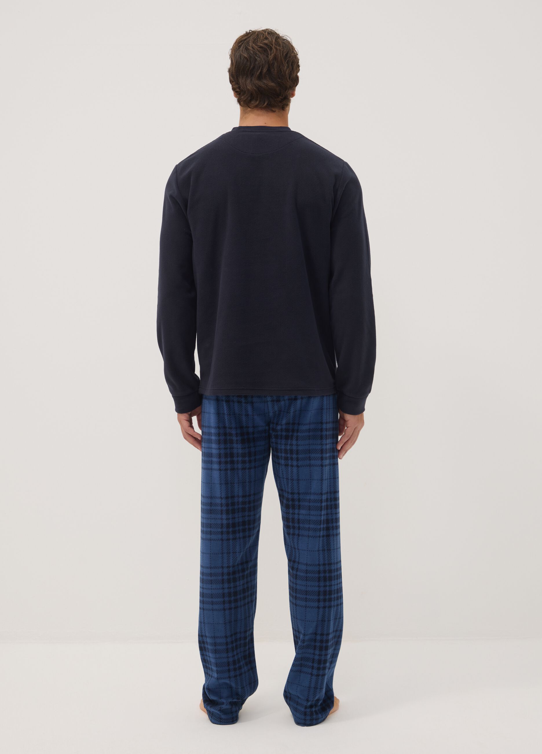 Pigiama blu navy con girocollo e pantaloni a quadri regular fit