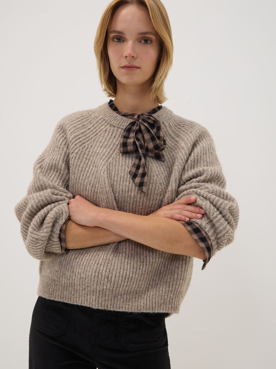 Beige ribbed wool-blend crew-neck jumper_0
