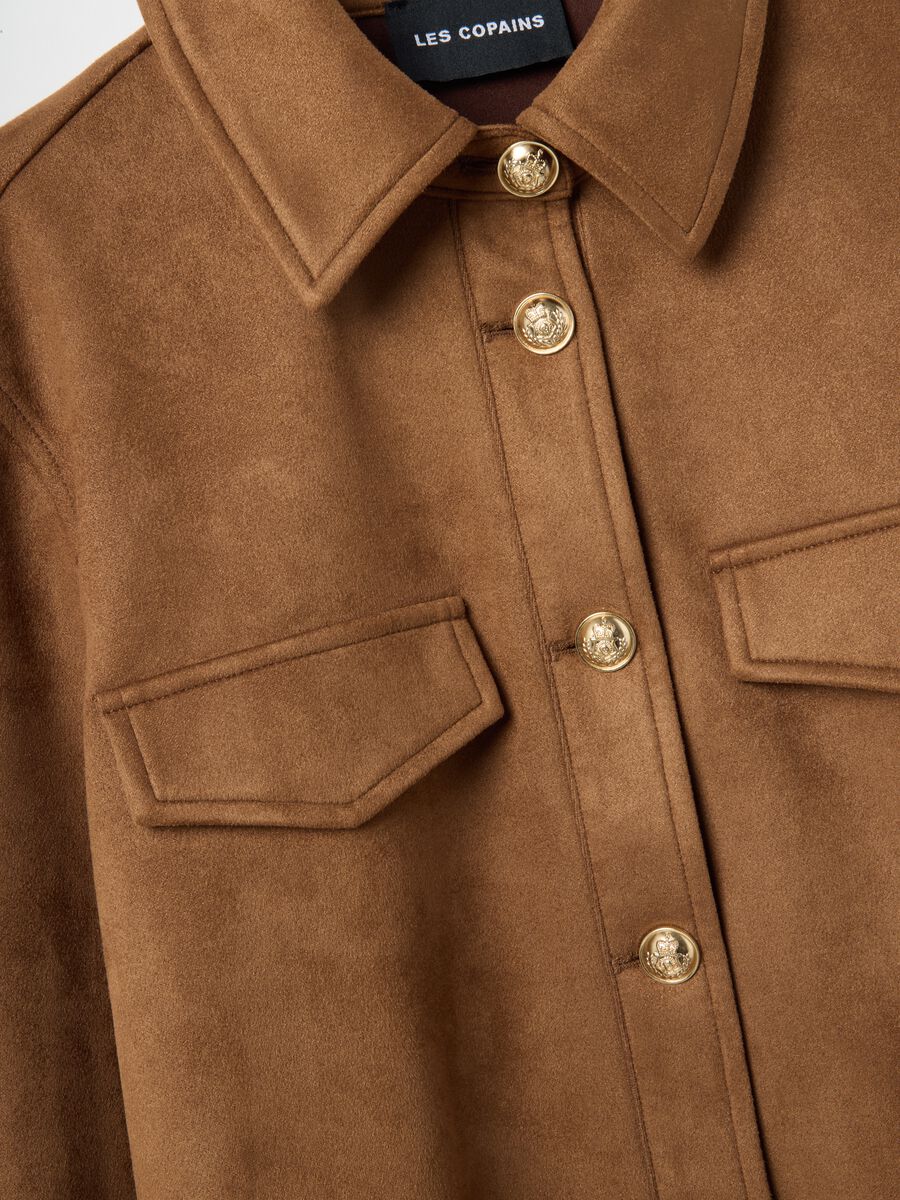Elegant brown regular fit jacket with gold buttons_5