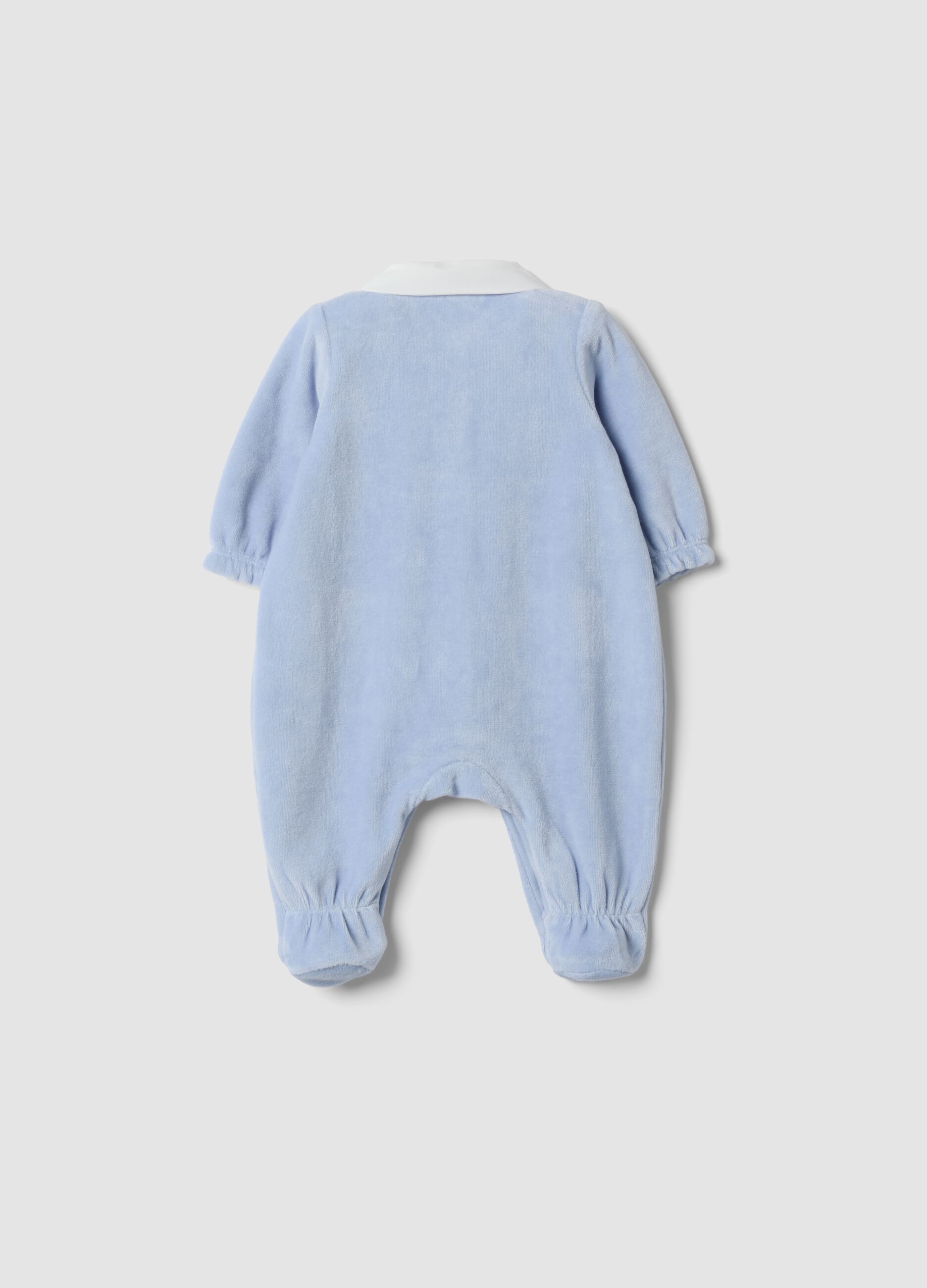 Blue organic cotton-blend sleepsuit with collar