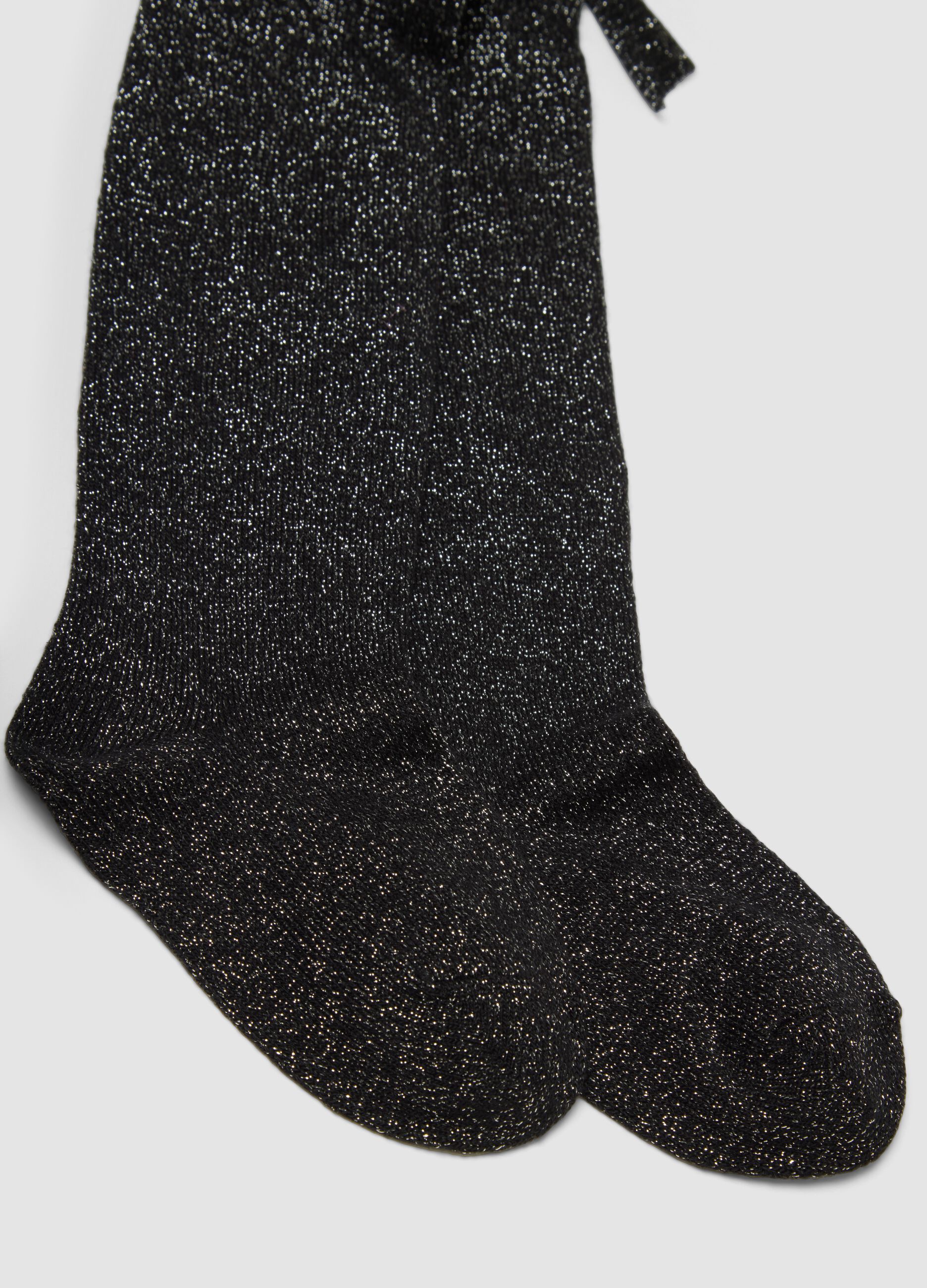 Collant nero in cotone organico elasticizzato con fiocco e brillantini