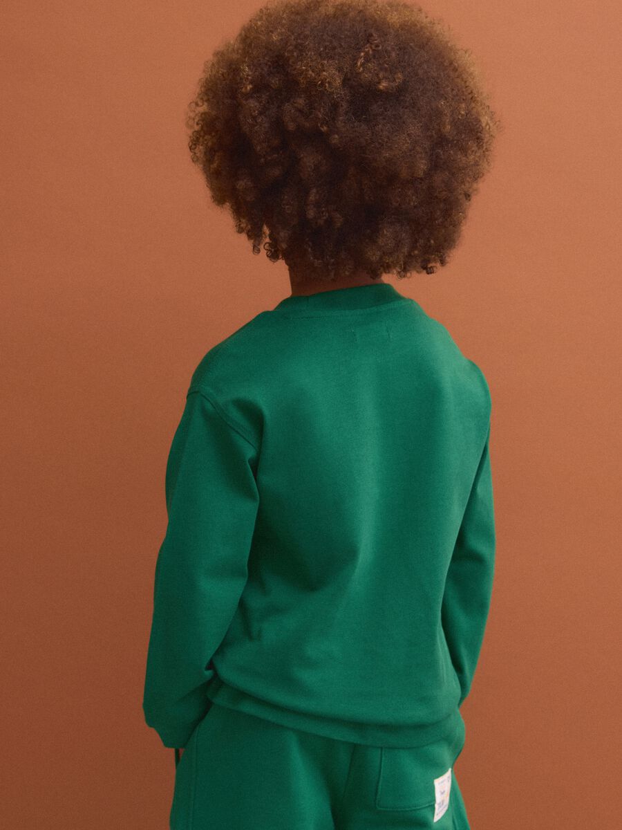 Green long-sleeve crew-neck pure cotton T-shirt for boys_2