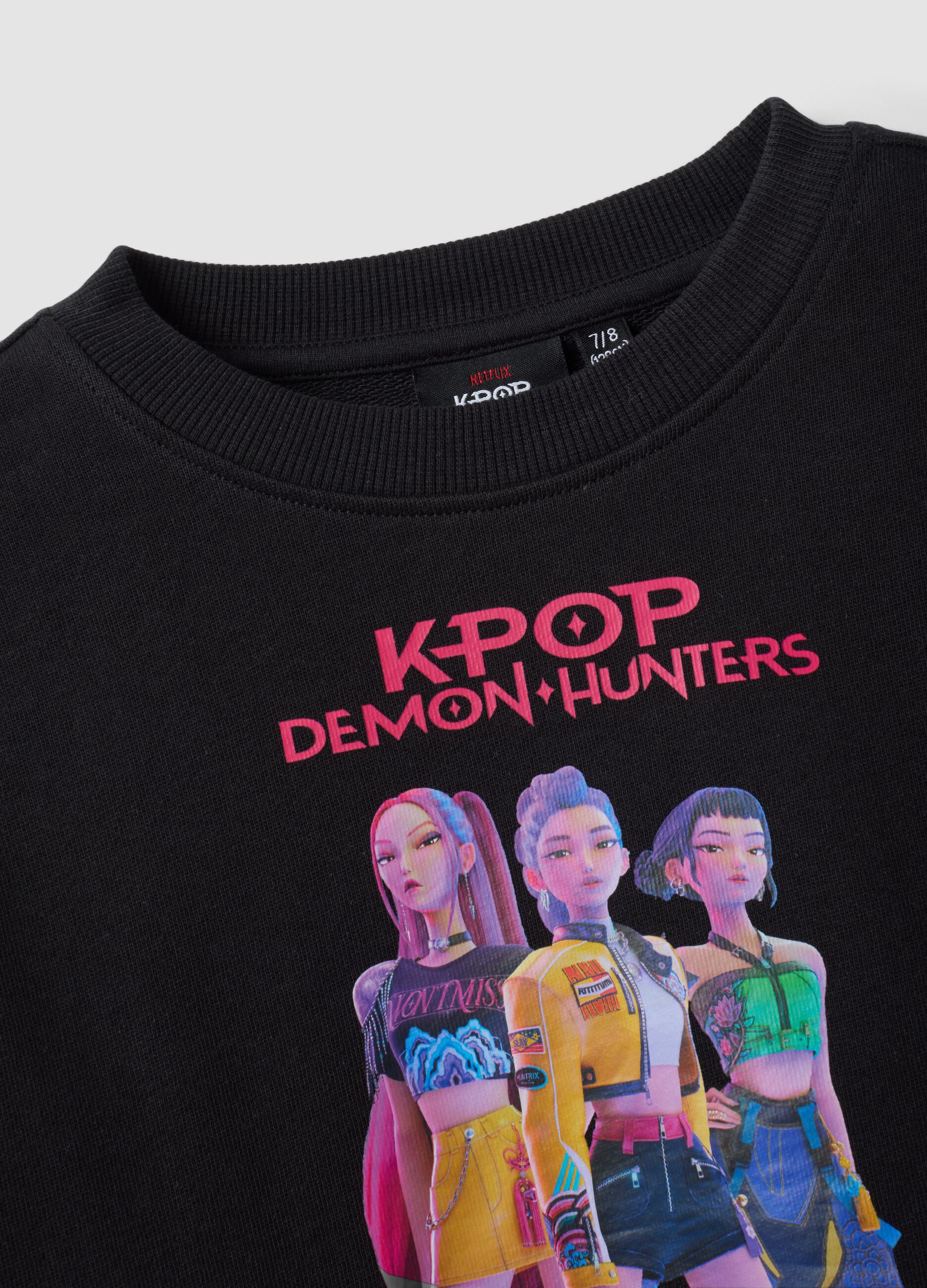 Black 100% cotton sweatshirt with K-Pop Demon Hunters print for girls