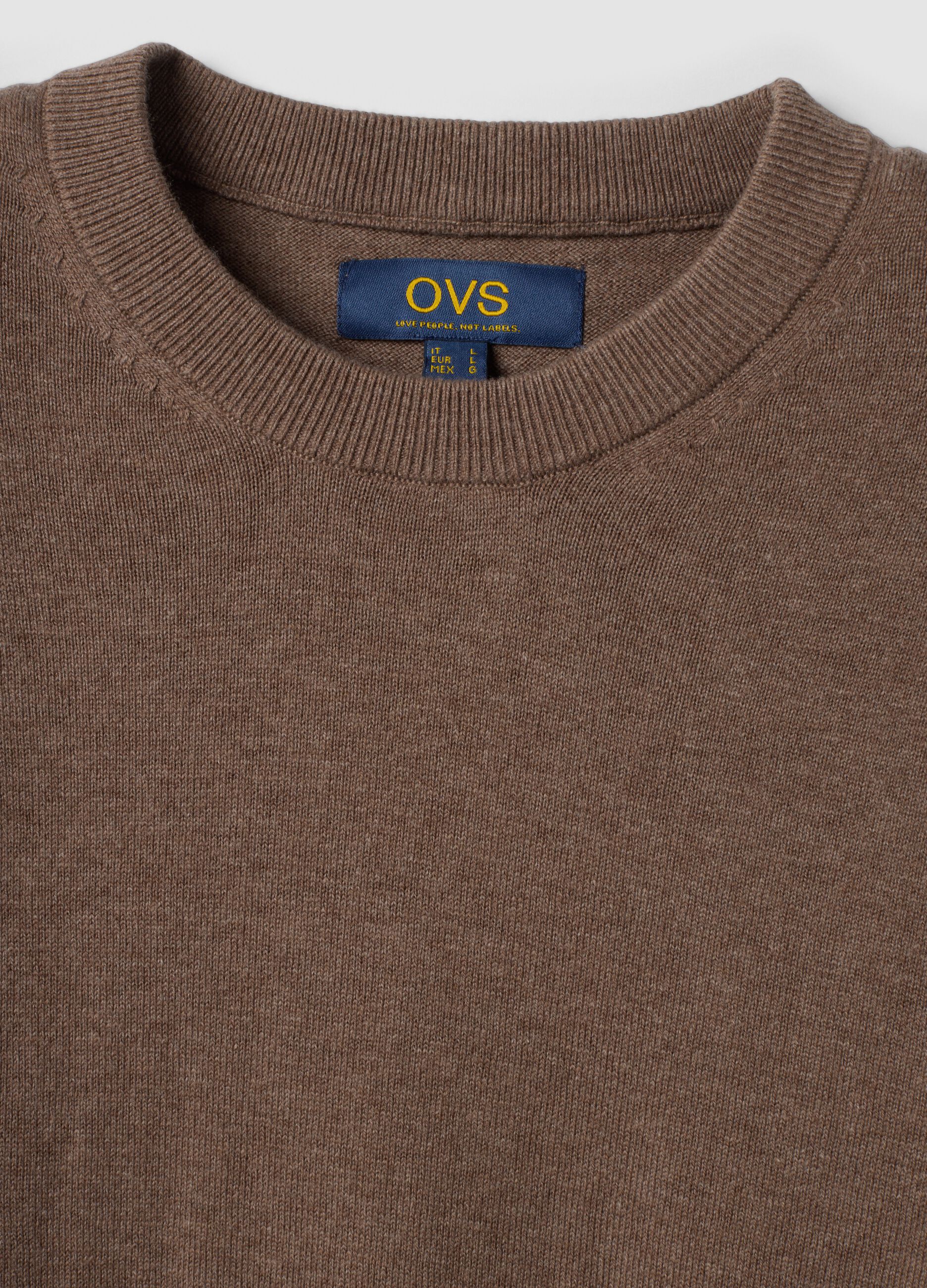 Brown cotton and cashmere blend crew-neck jumper
