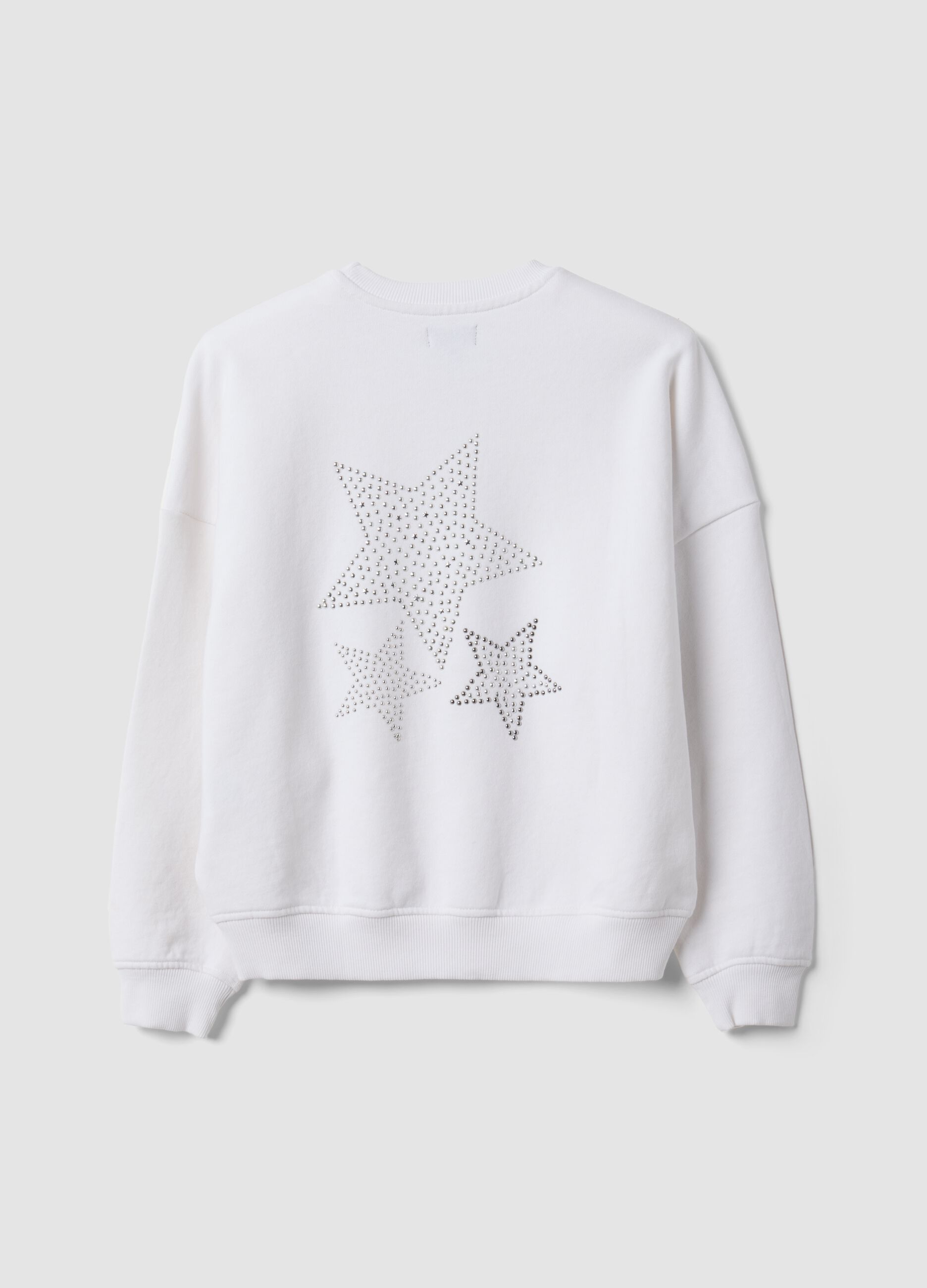 White oversized pure cotton sweatshirt with stars for girls