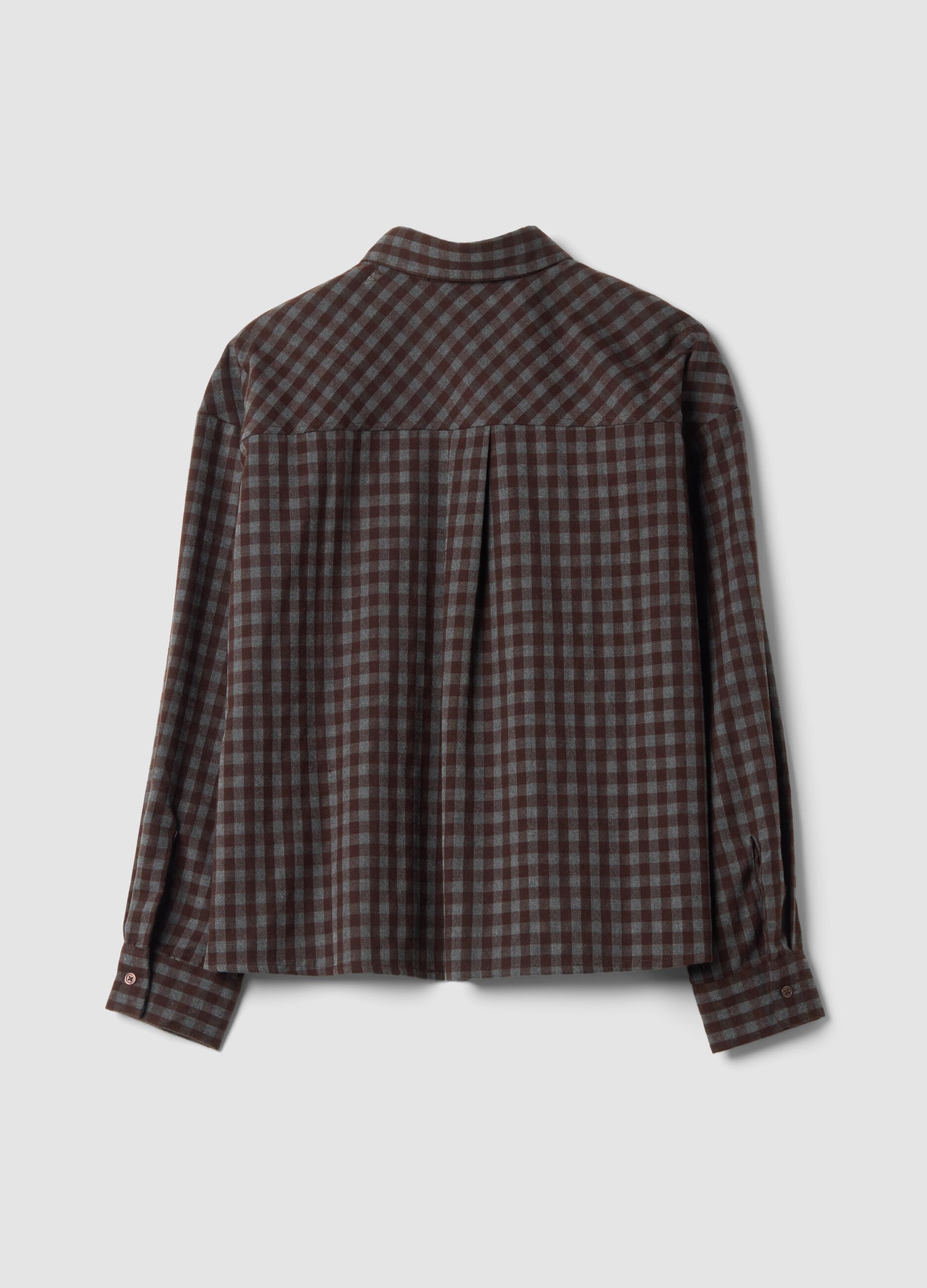 Camicia marrone a quadri in viscosa elasticizzata regular fit