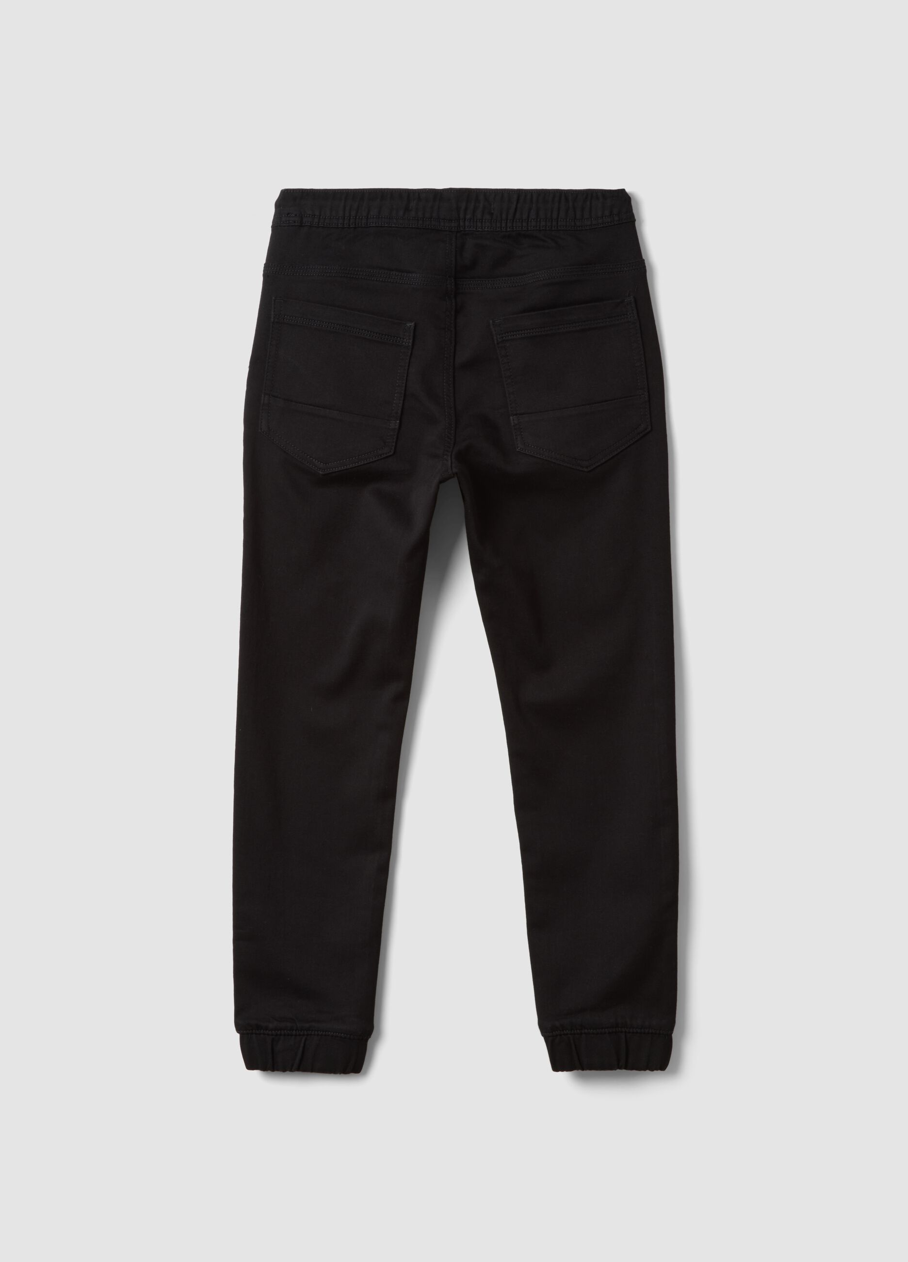Black stretch-cotton denim joggers with elasticated waistband for boys