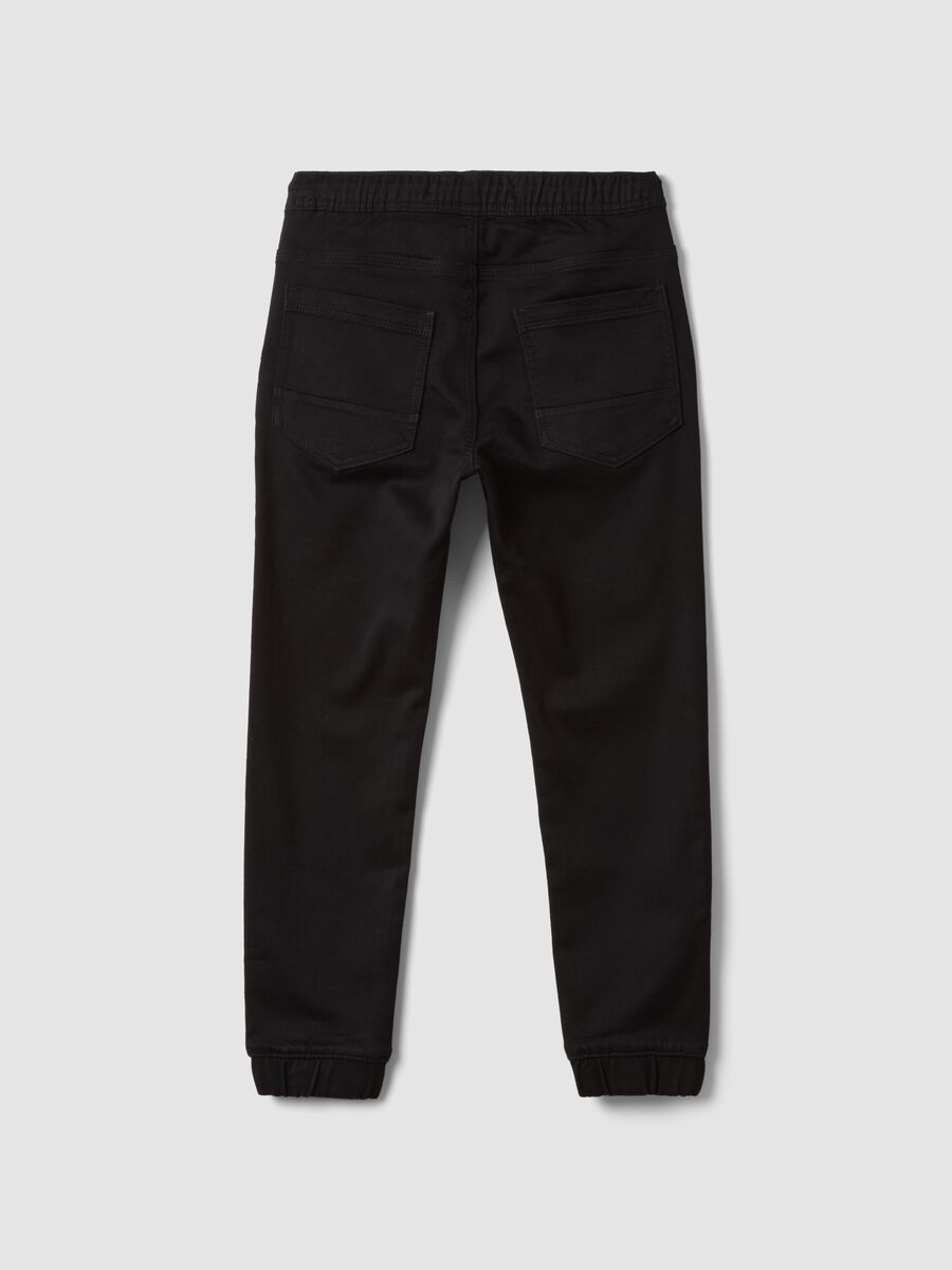 Black stretch-cotton denim joggers with elasticated waistband for boys_5