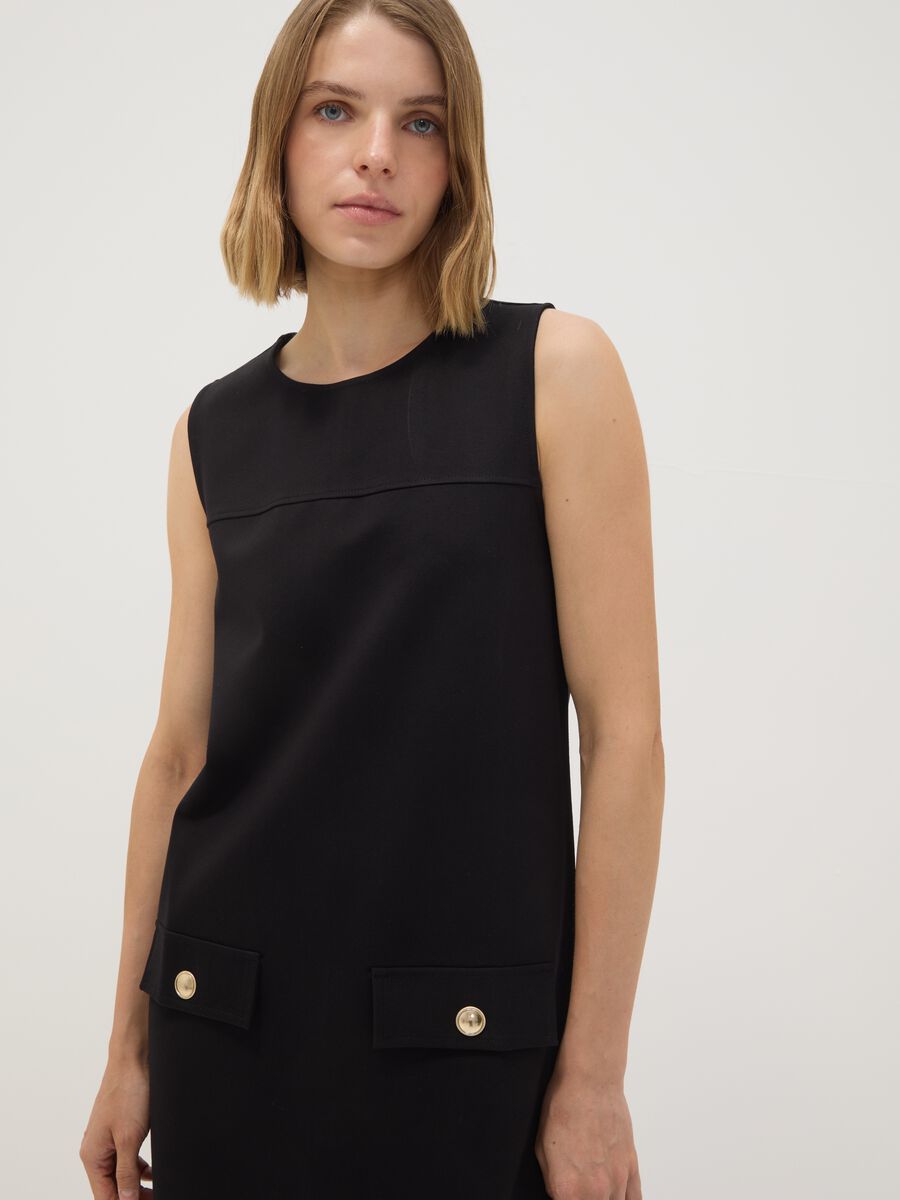 Black sleeveless Milano stitch stretch viscose dress, straight fit_2