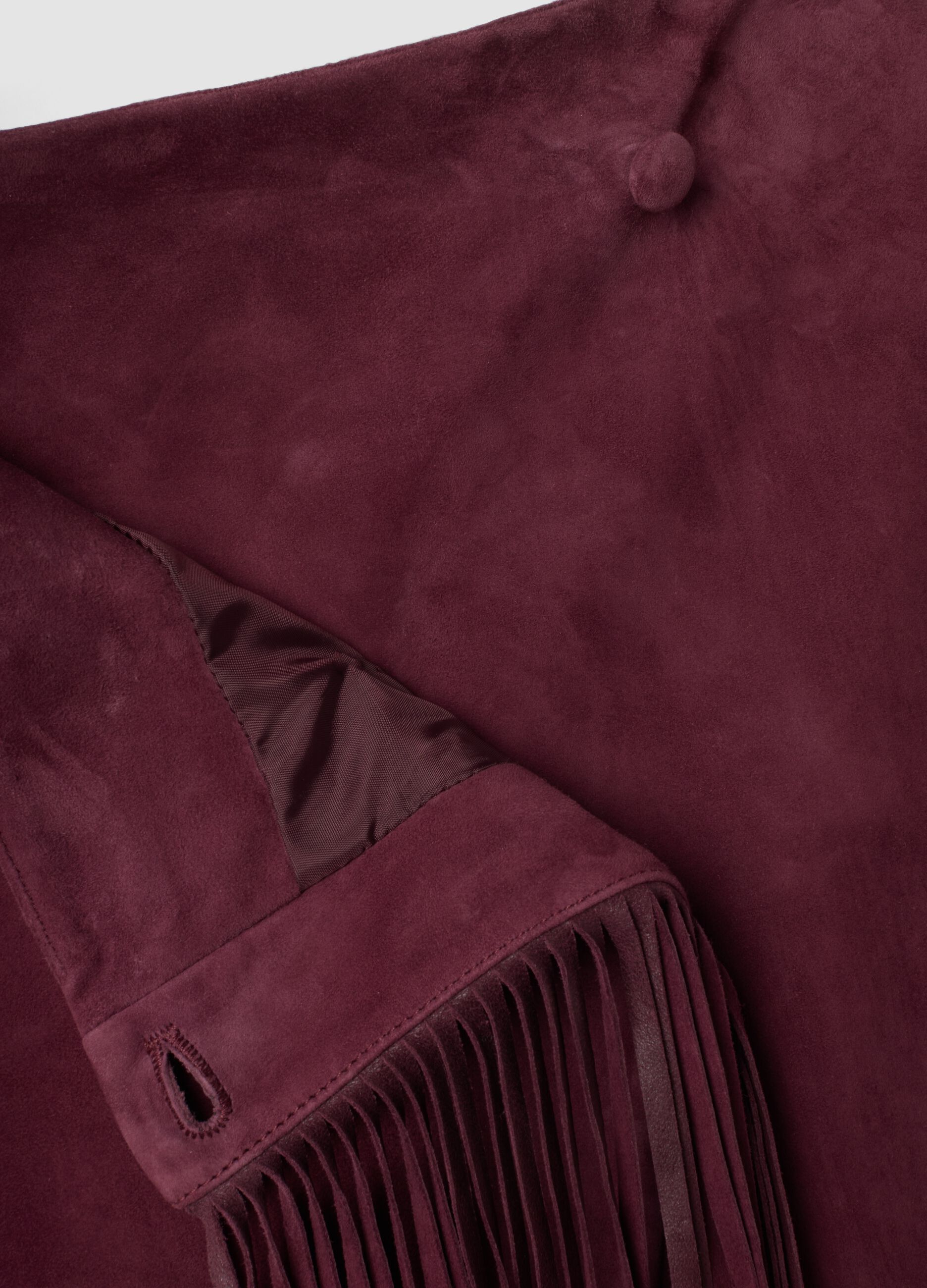 Red genuine leather skirt with fringes