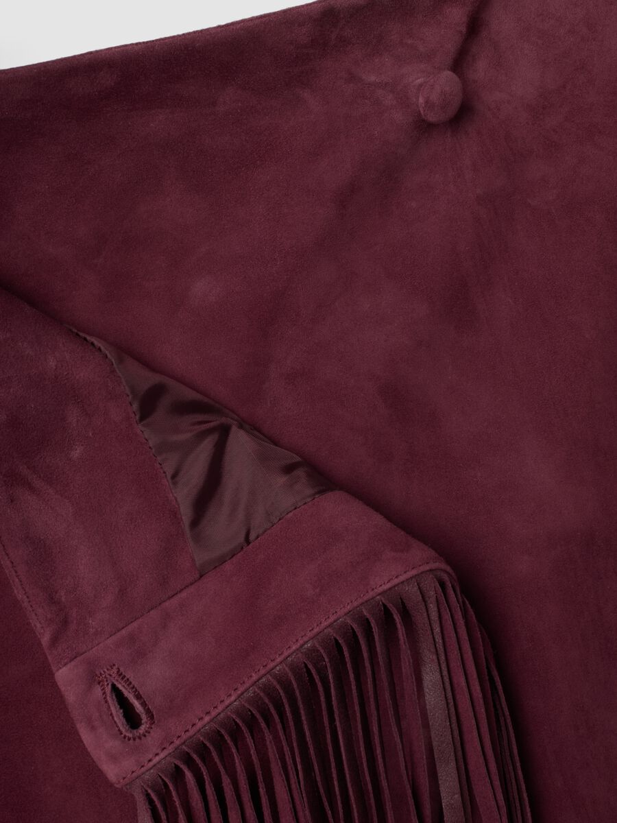 Red genuine leather skirt with fringes_1