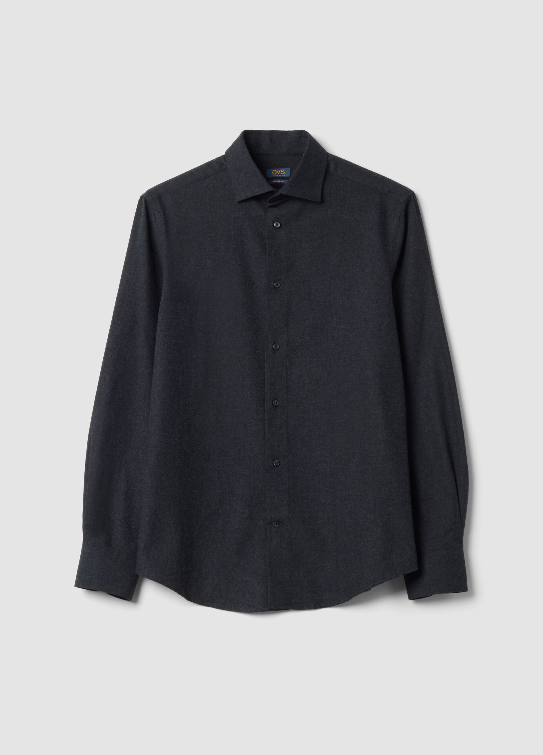 Grey pure cotton twill shirt, regular fit