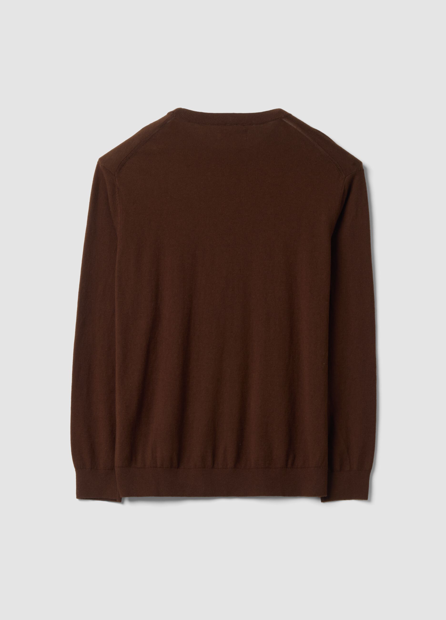 Brown crew-neck jumper in cotton and cashmere blend, regular fit