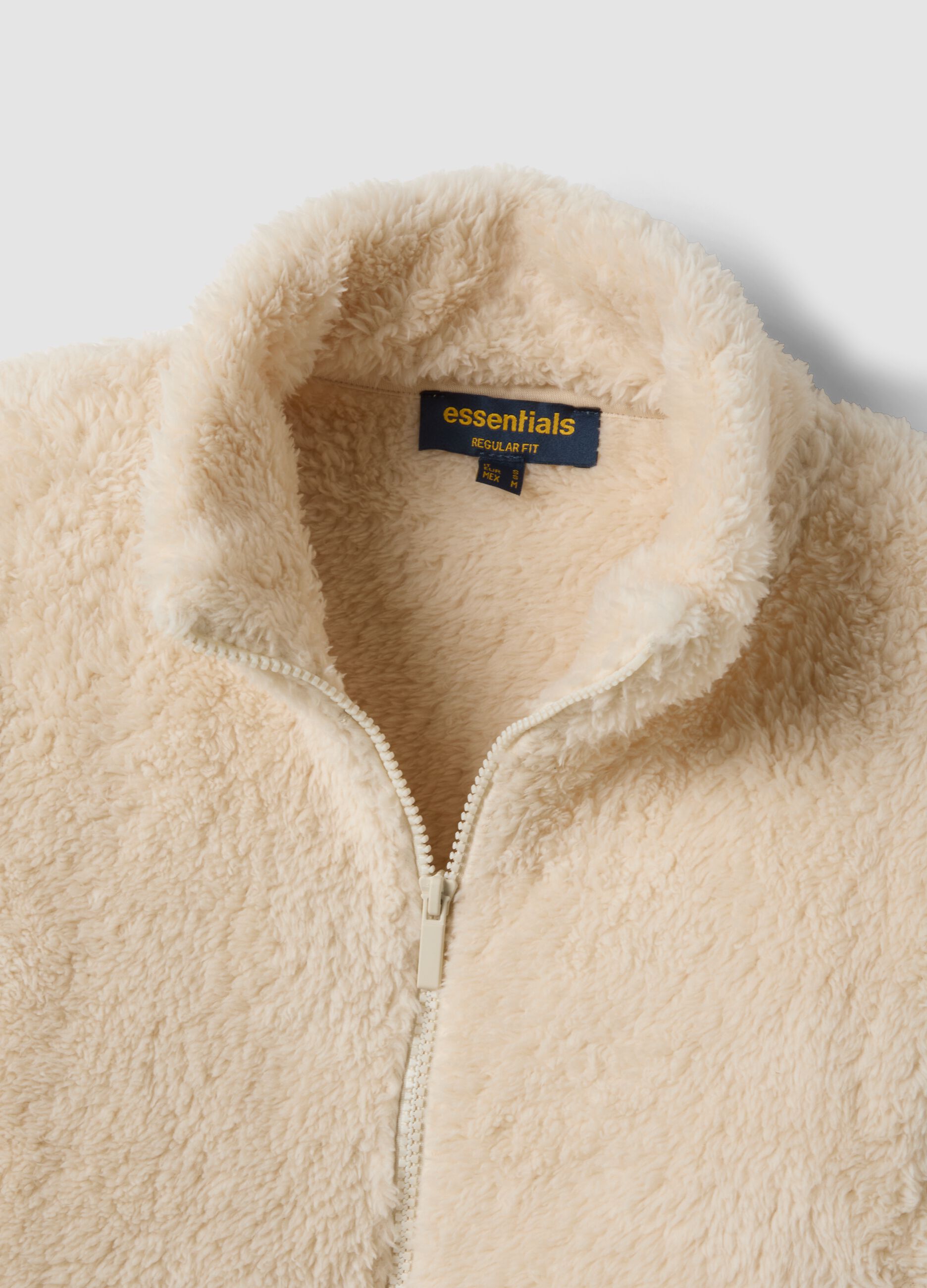 White crew-neck sweatshirt with zip, regular fit