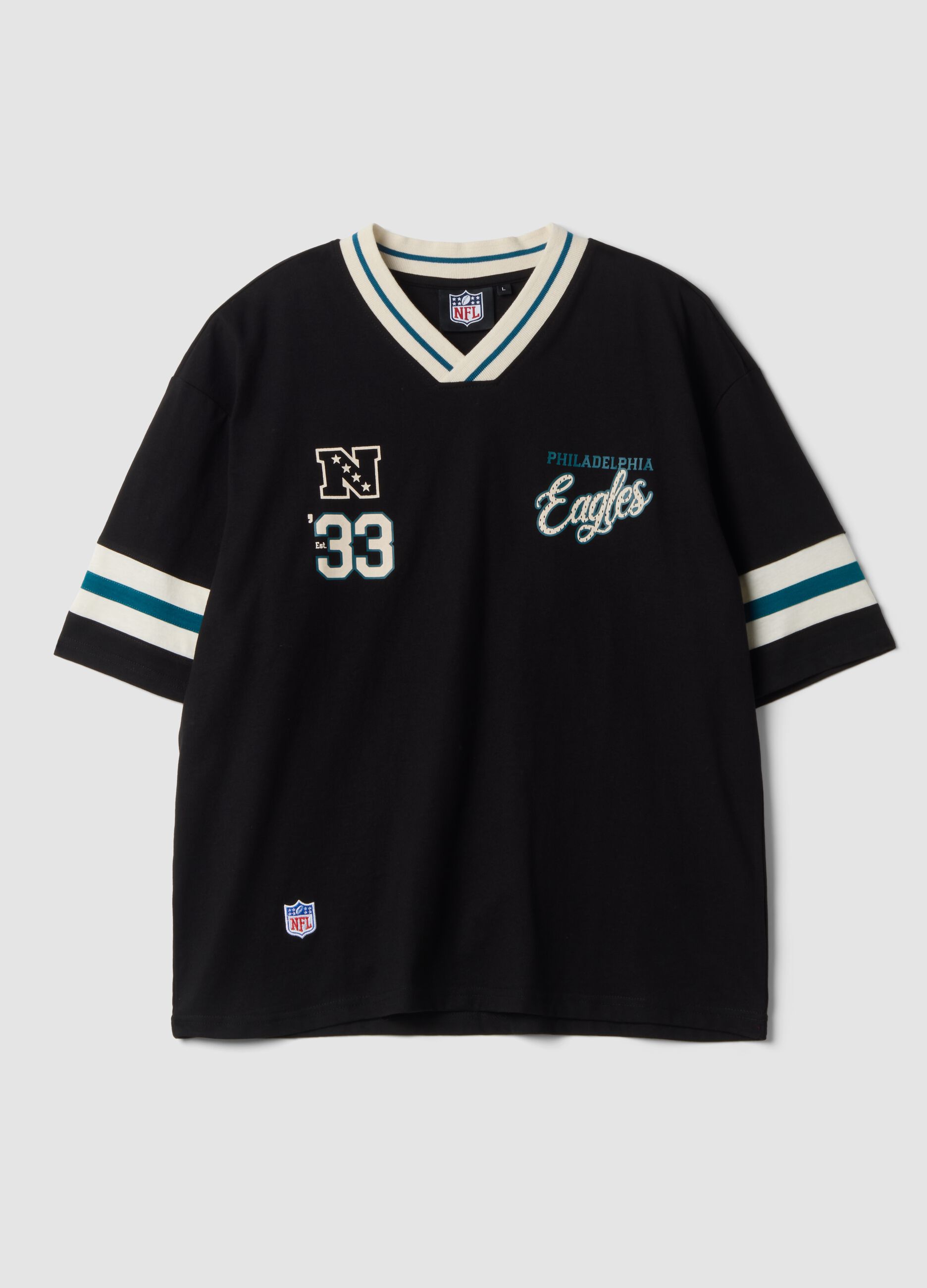 T-shirt nera in puro cotone a tema Philadelphia Eagles relaxed fit