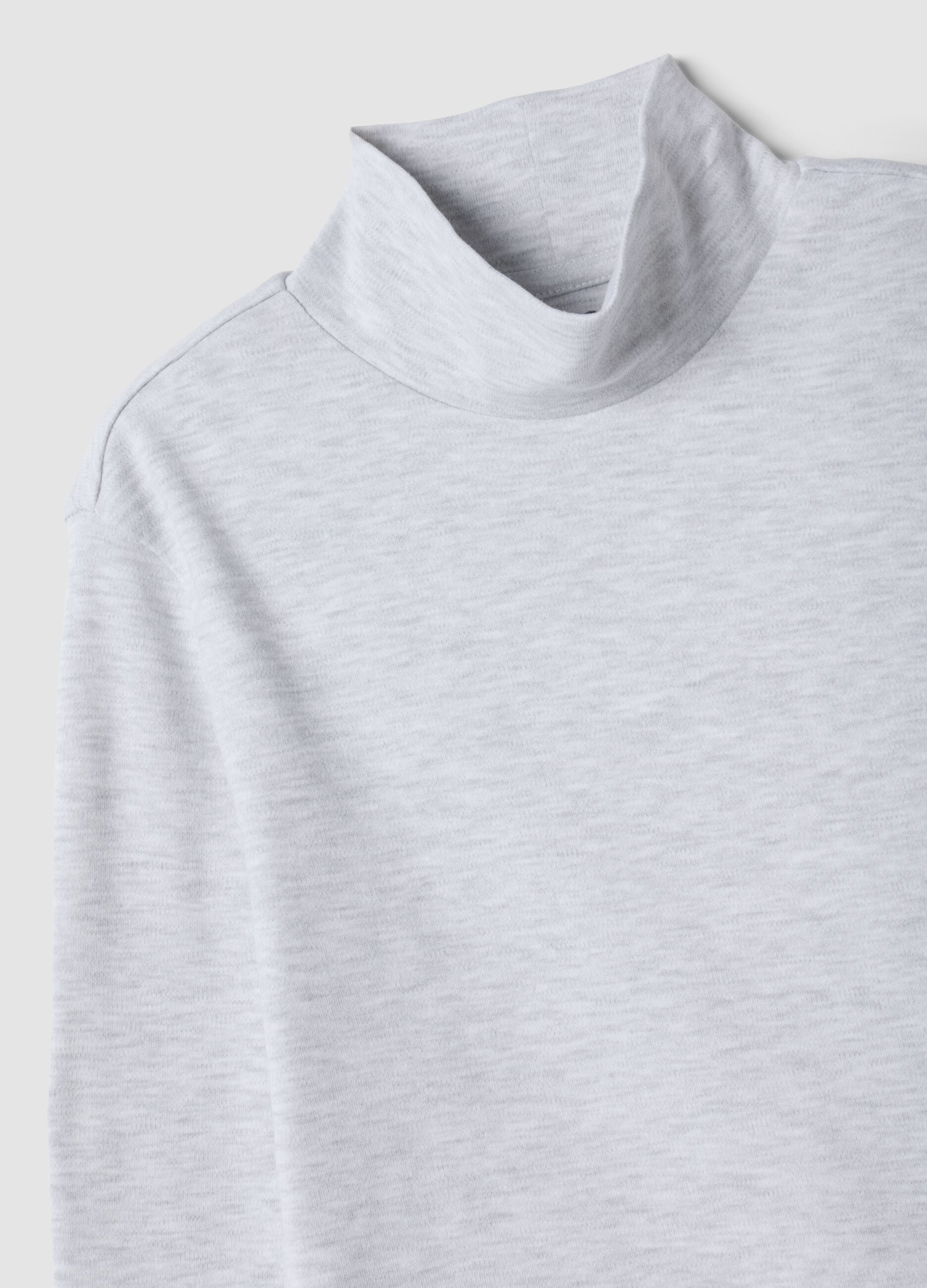 Grey marl organic cotton high-neck T-shirt