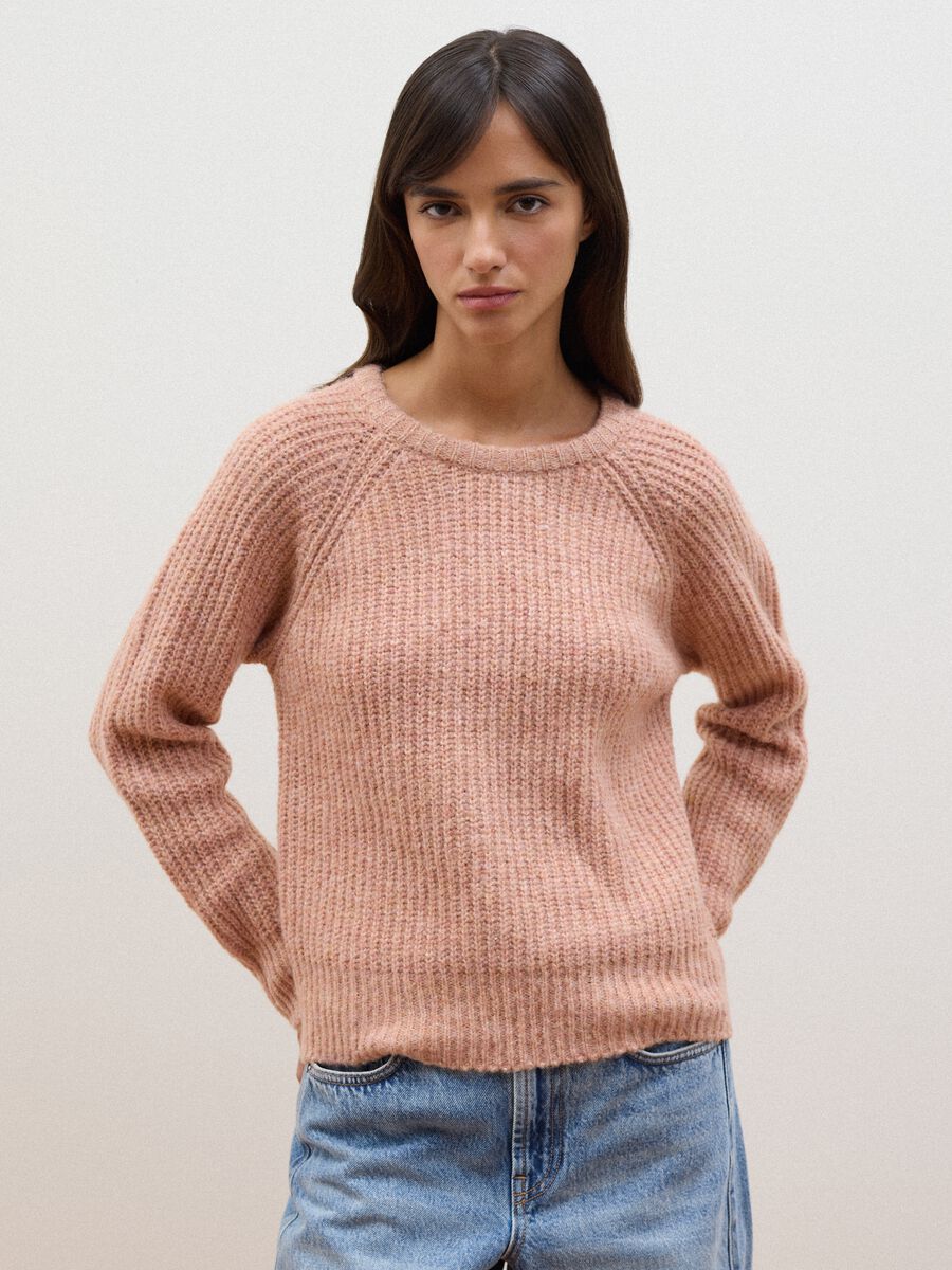 Pink ribbed stretch-wool jumper, regular fit_0