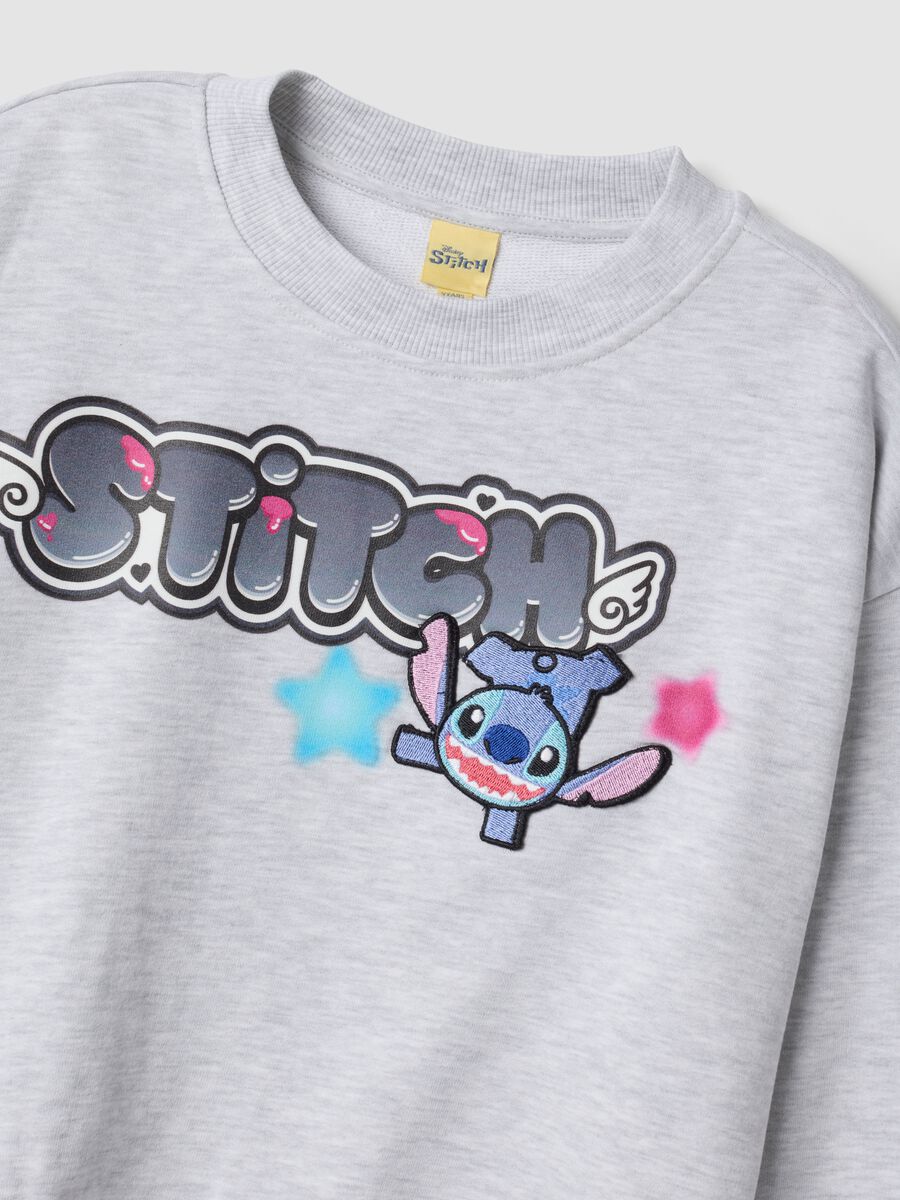 Grey cotton-blend sweatshirt with ribbed neckline and Lilo & Stitch print_4