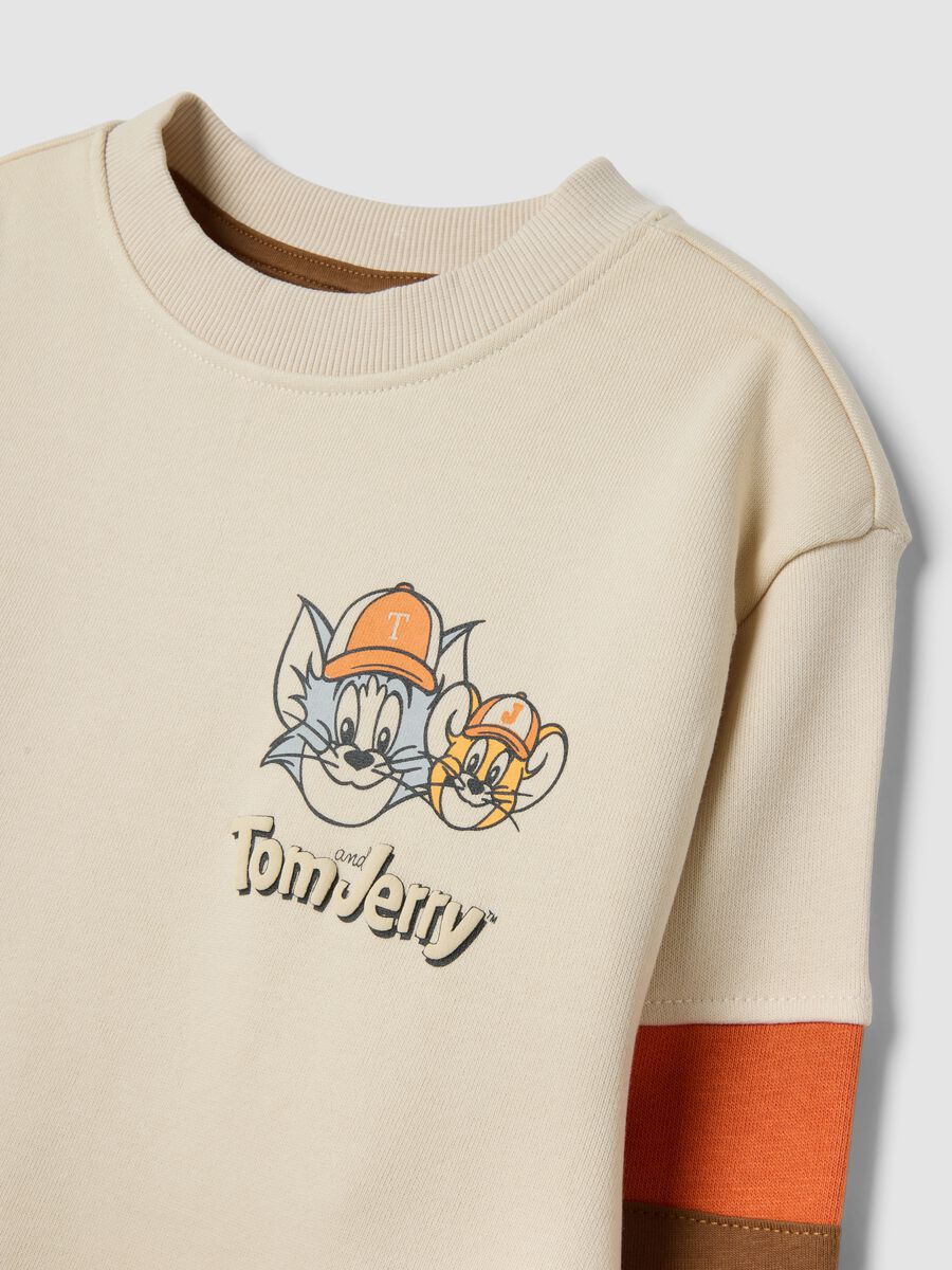 Sand cotton-blend jogging set with crew-neck sweatshirt and Tom & Jerry print_2