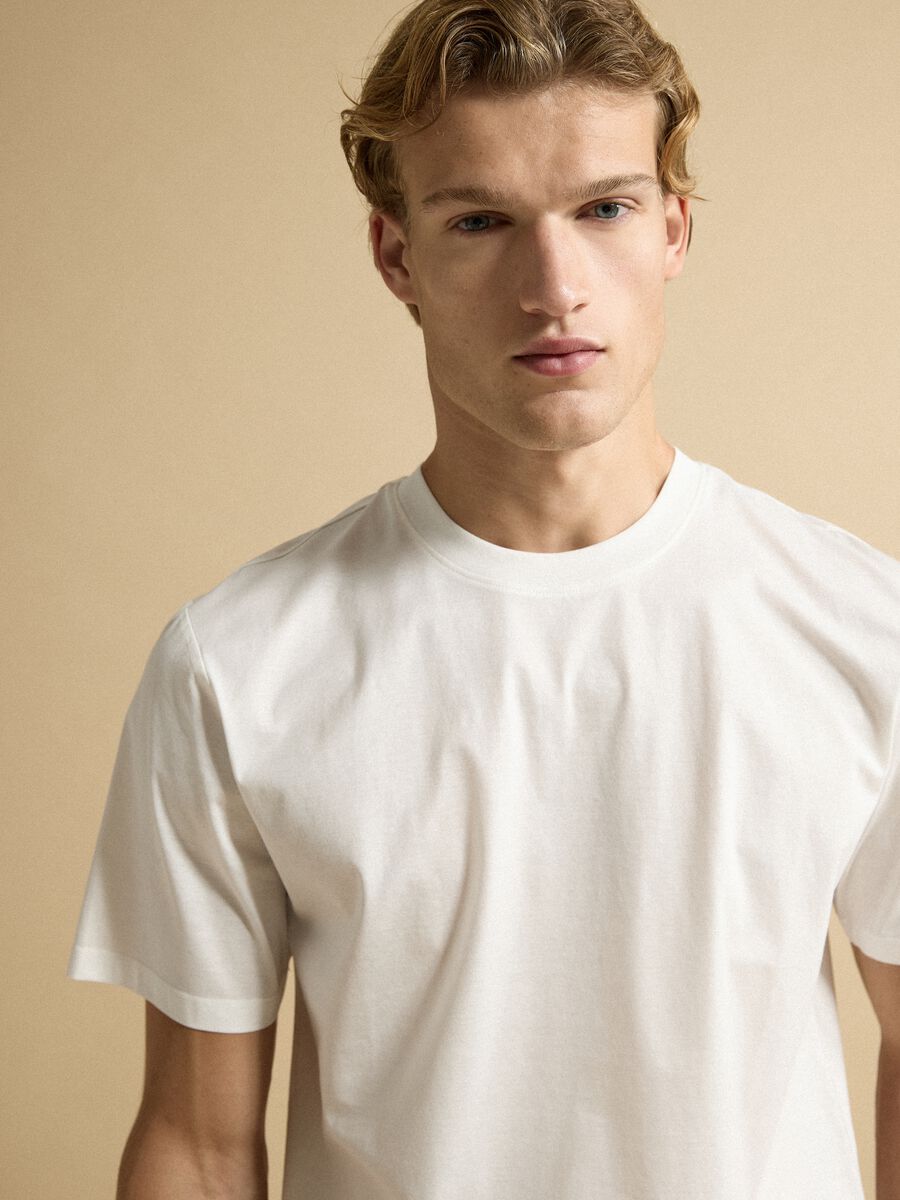 White pure cotton jersey T-shirt with crew neck, relaxed fit_1