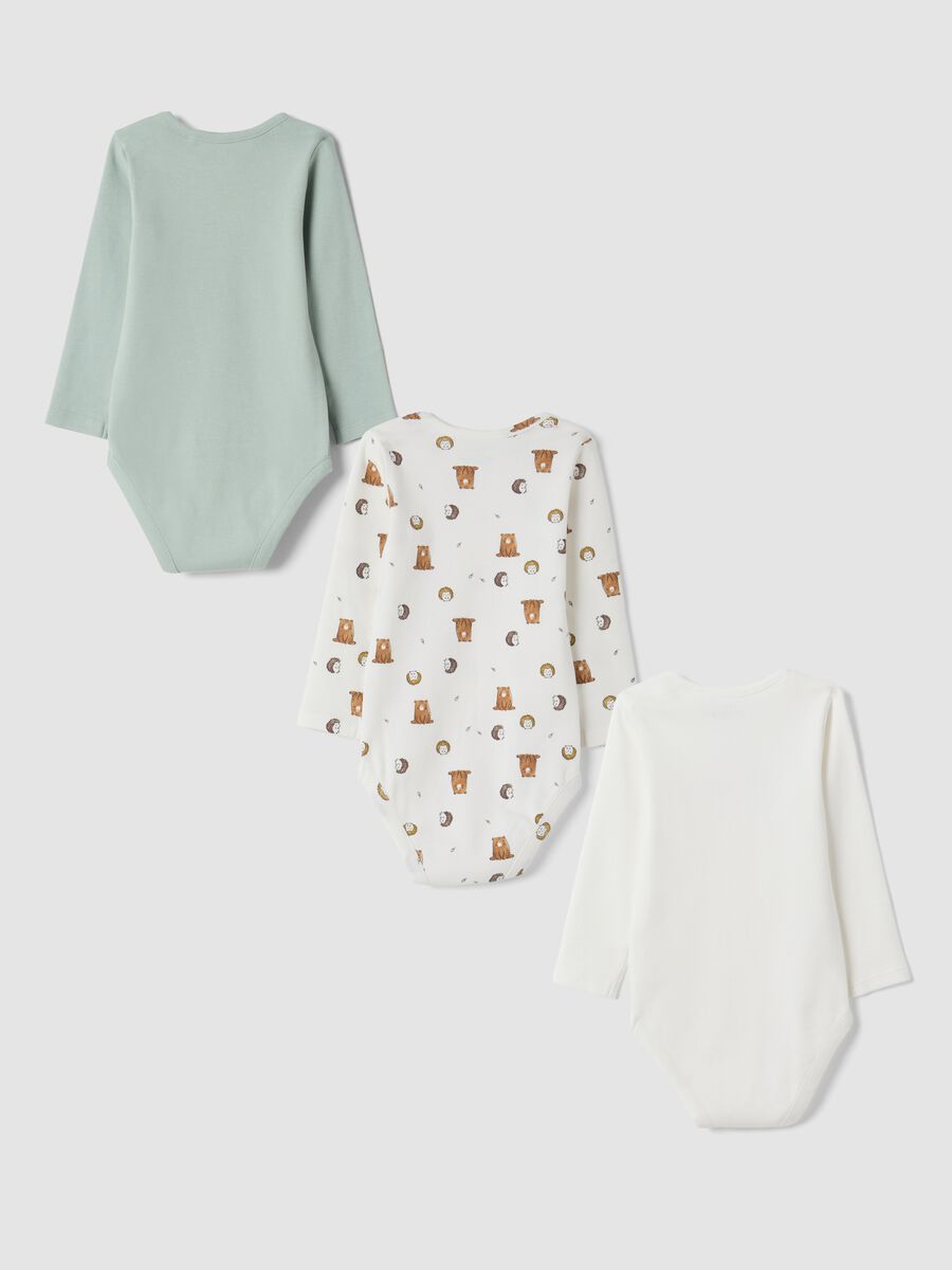 3-pack of crew-neck bodysuits in ivory white and sage green, 100% organic cotton_1
