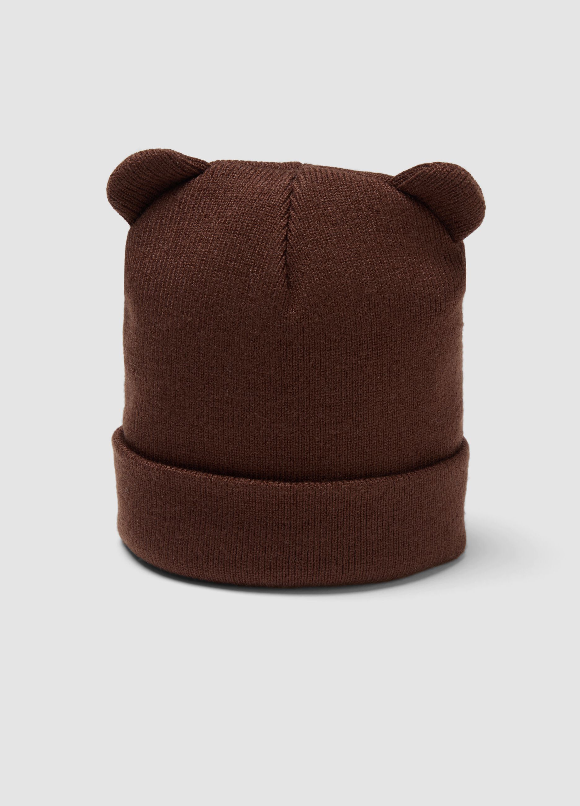 Brown viscose-blend hat with turn-up and ears