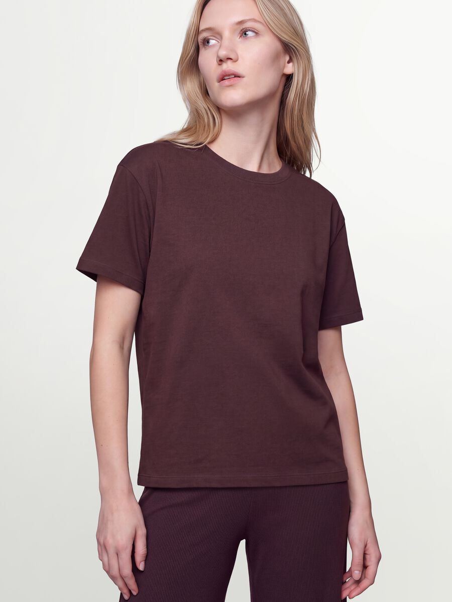 Brown crew-neck T-shirt in pure organic cotton, regular fit_1