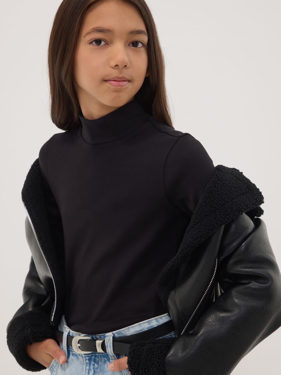 Black pure organic cotton top with high neck_1