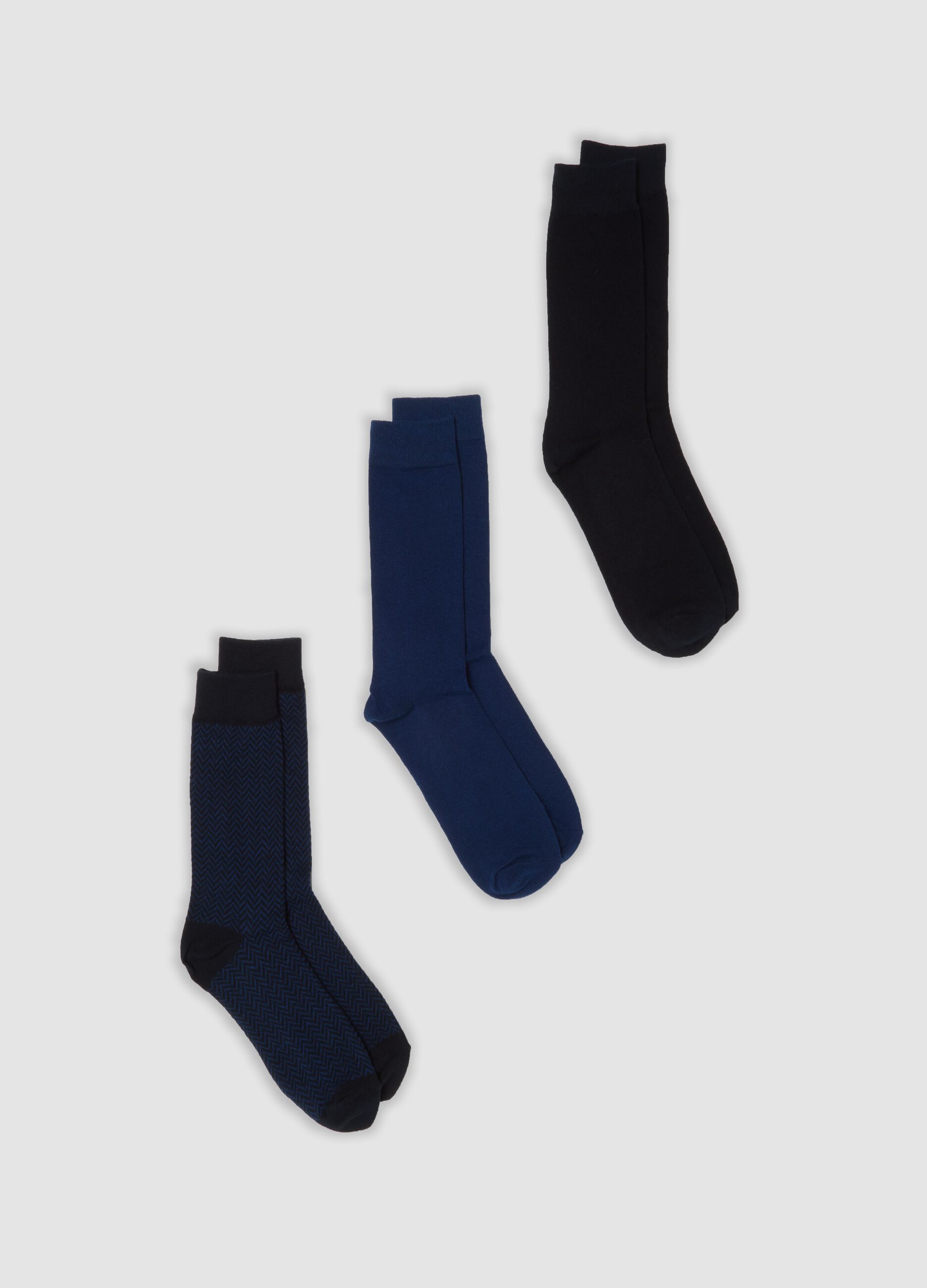 3-pack of blue organic stretch-cotton mid-calf socks