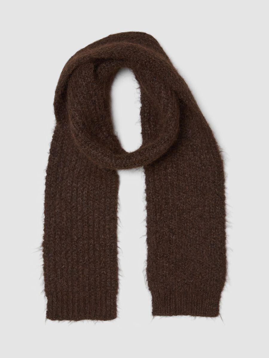 Brown Stretch Wool Scarf_0