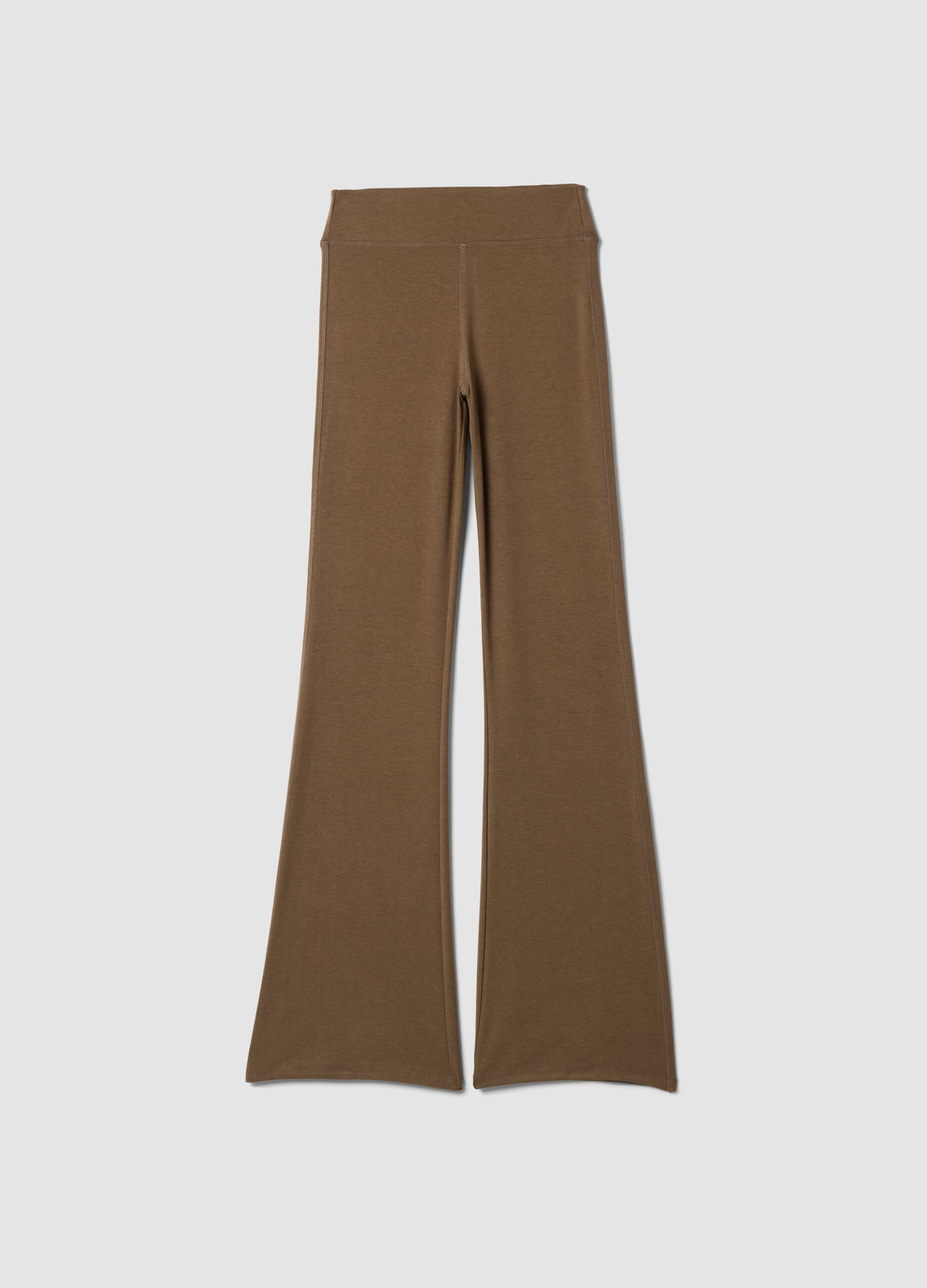 Brown flared viscose stretch jersey leggings