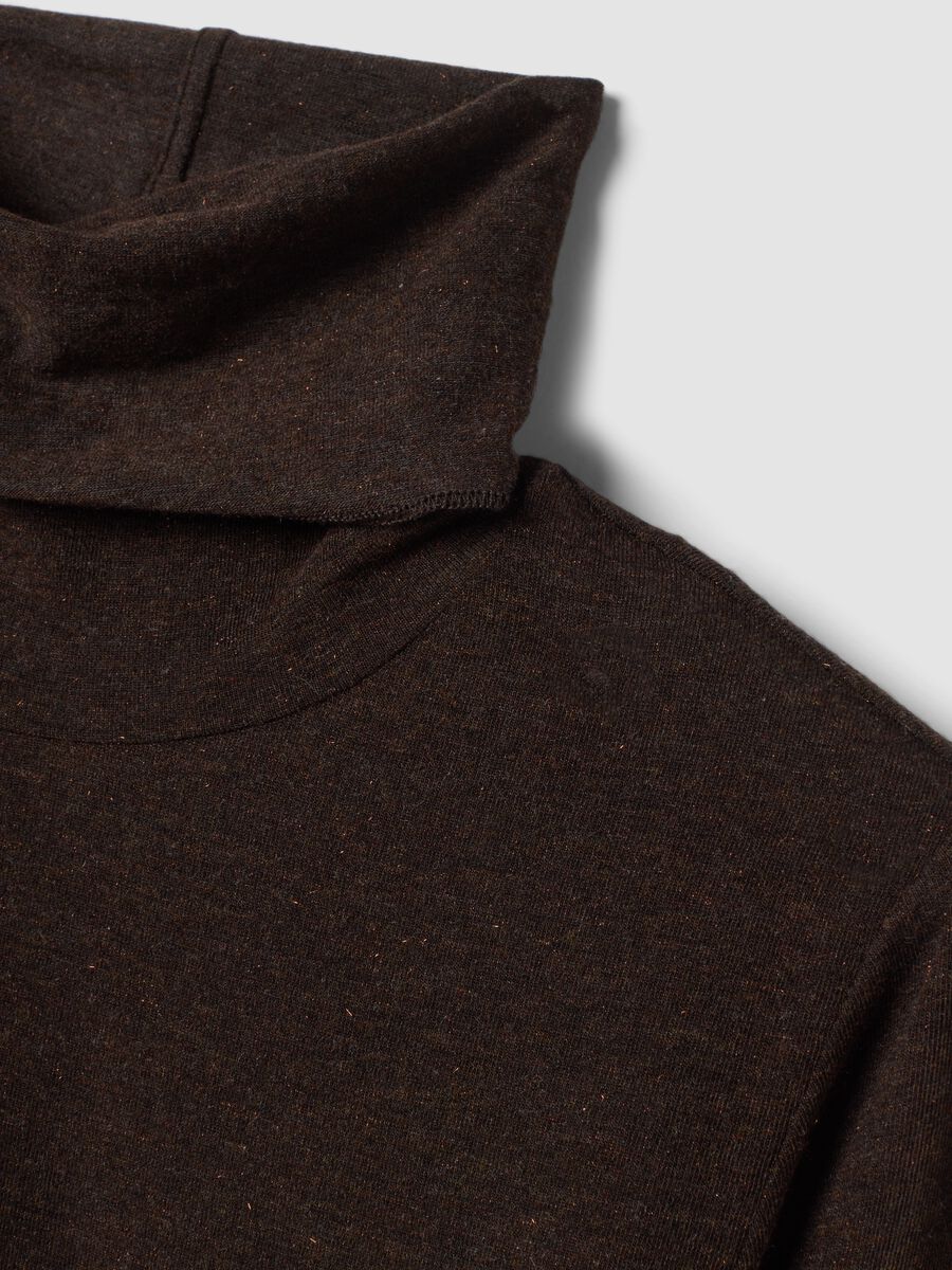 Brown stretch modal and wool T-shirt with high neck, regular fit_1