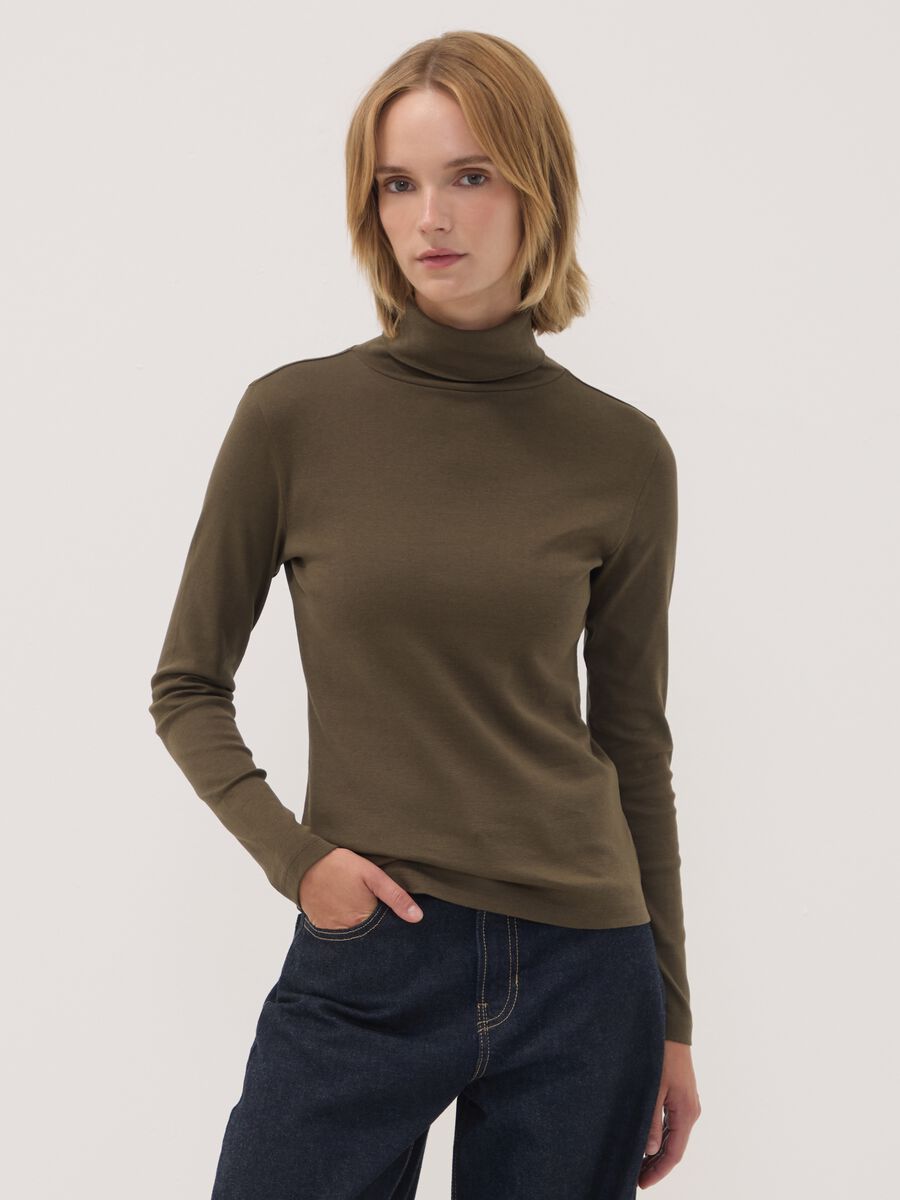 Brown crew-neck pure cotton T-shirt_0
