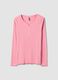 Pure cotton pink pyjama top with serafino neckline, regular fit_4