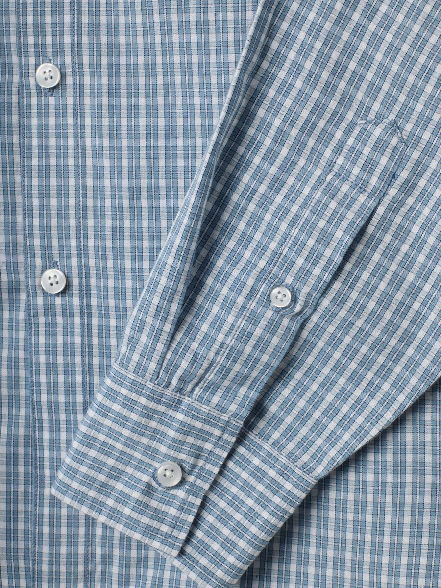 Blue checked pure cotton poplin shirt, cropped oversized fit_1