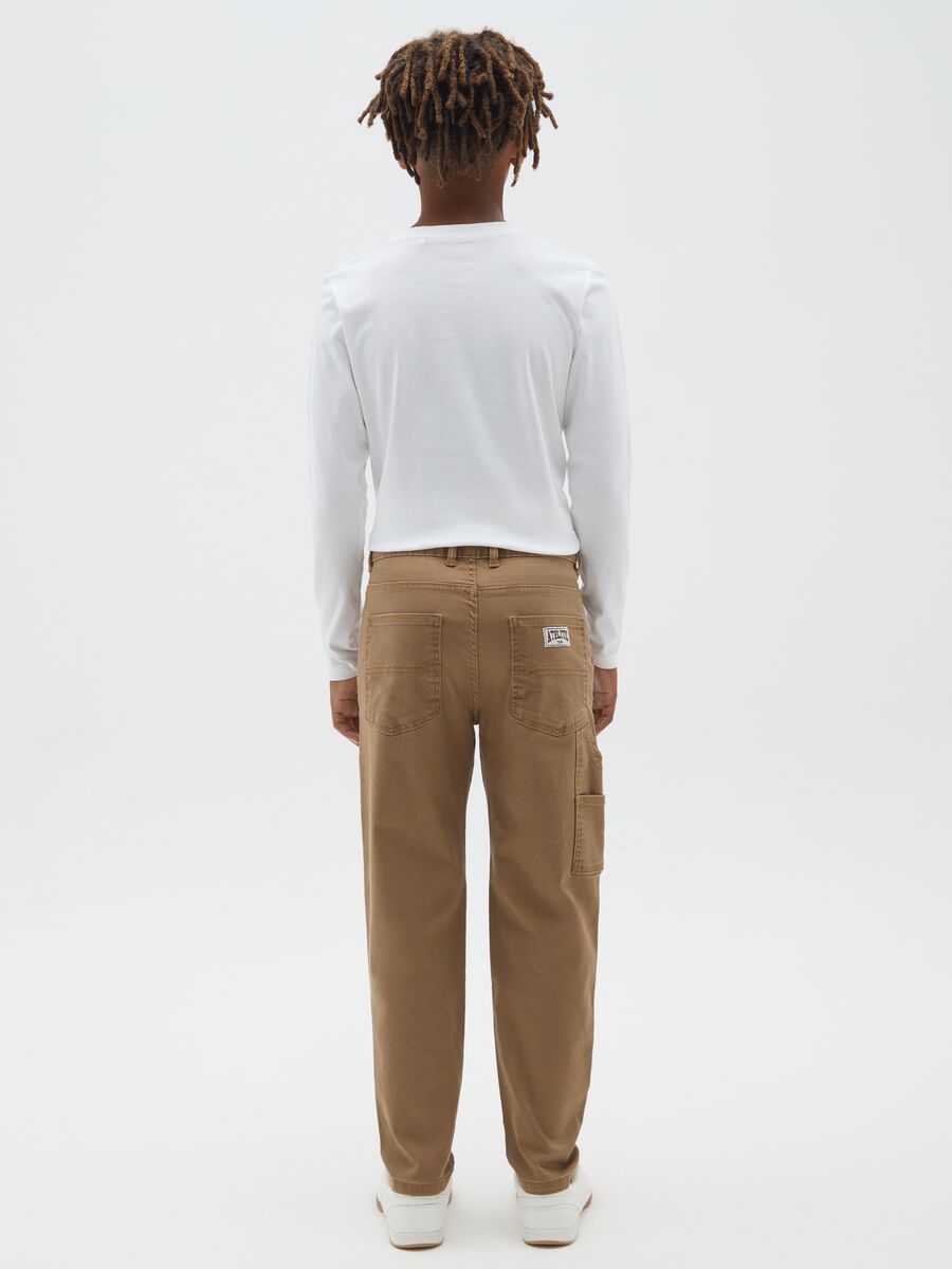 Boys' brown stretch cotton relaxed fit trousers_1