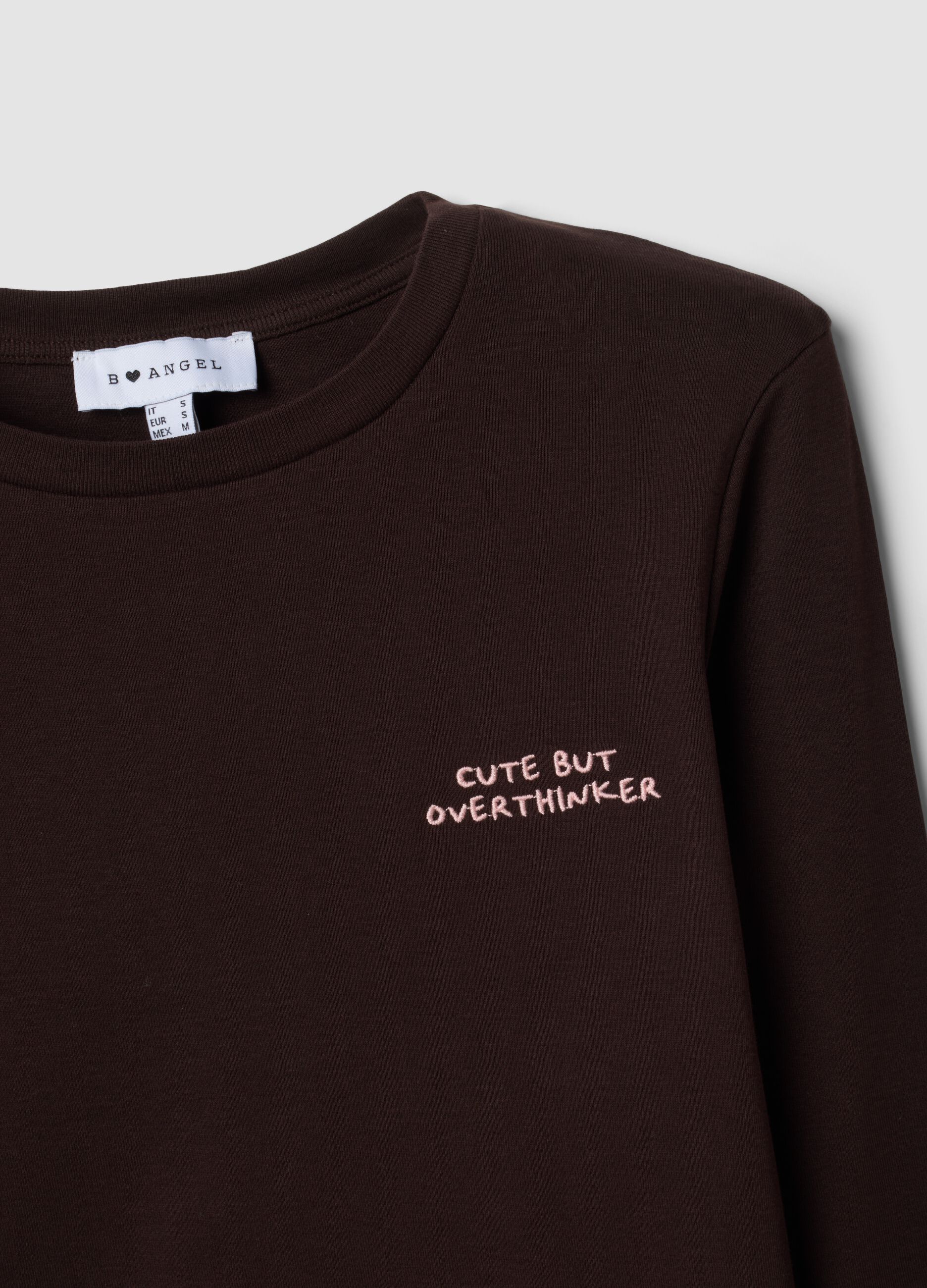 Brown pure cotton T-shirt with chest lettering