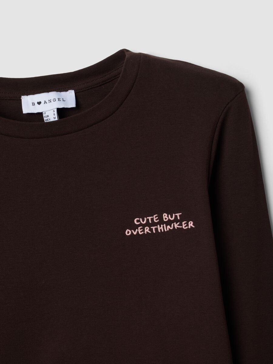 Brown pure cotton T-shirt with chest lettering_1