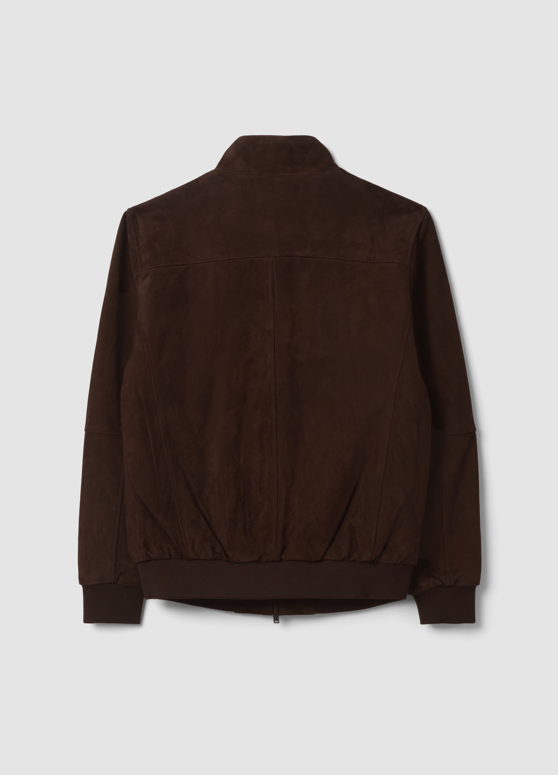 Brown genuine leather bomber jacket with zip