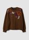 Felpa marrone in misto cotone con girocollo con fantasia floreale_4