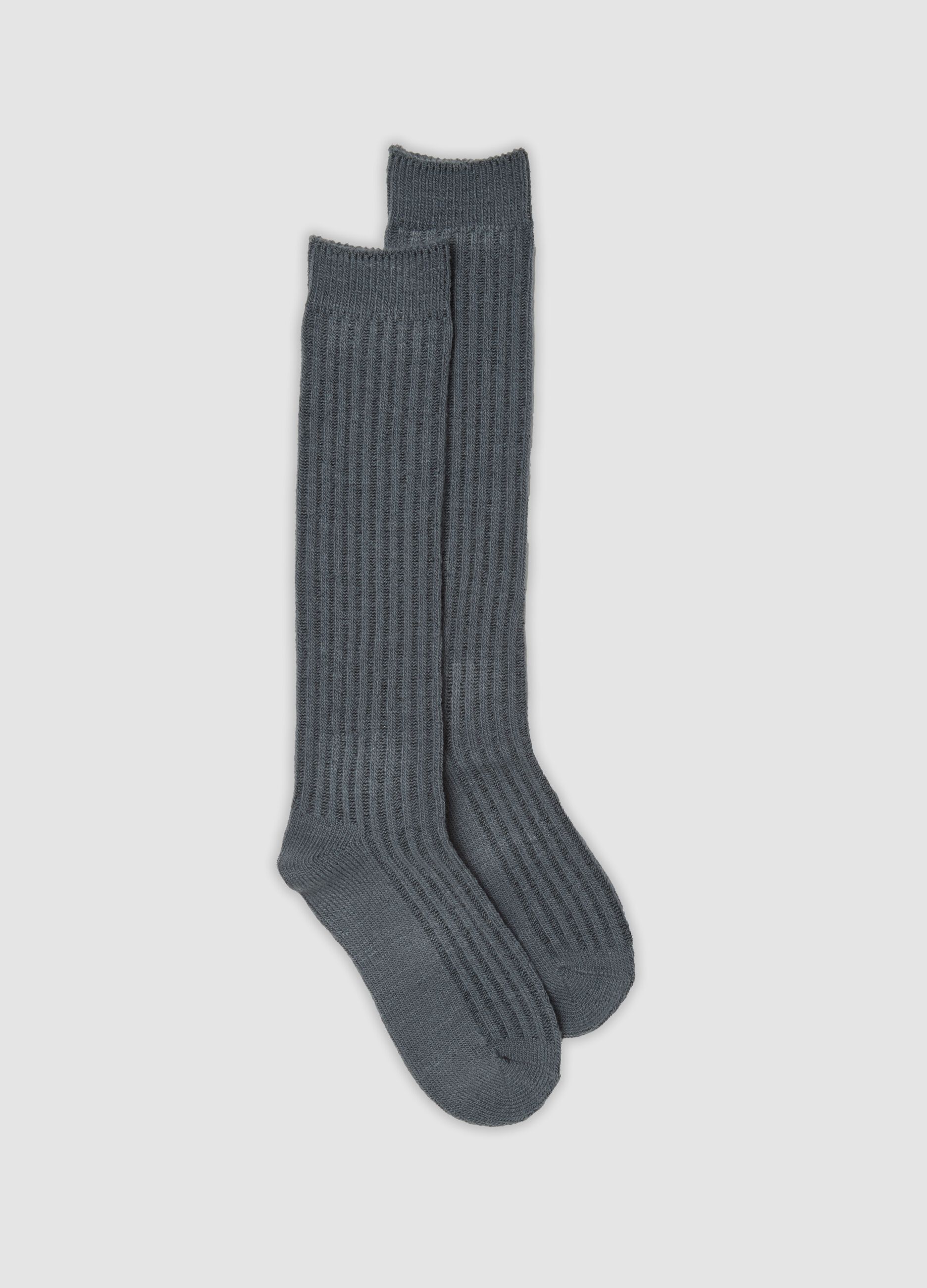 Grey ribbed stretch-fabric socks