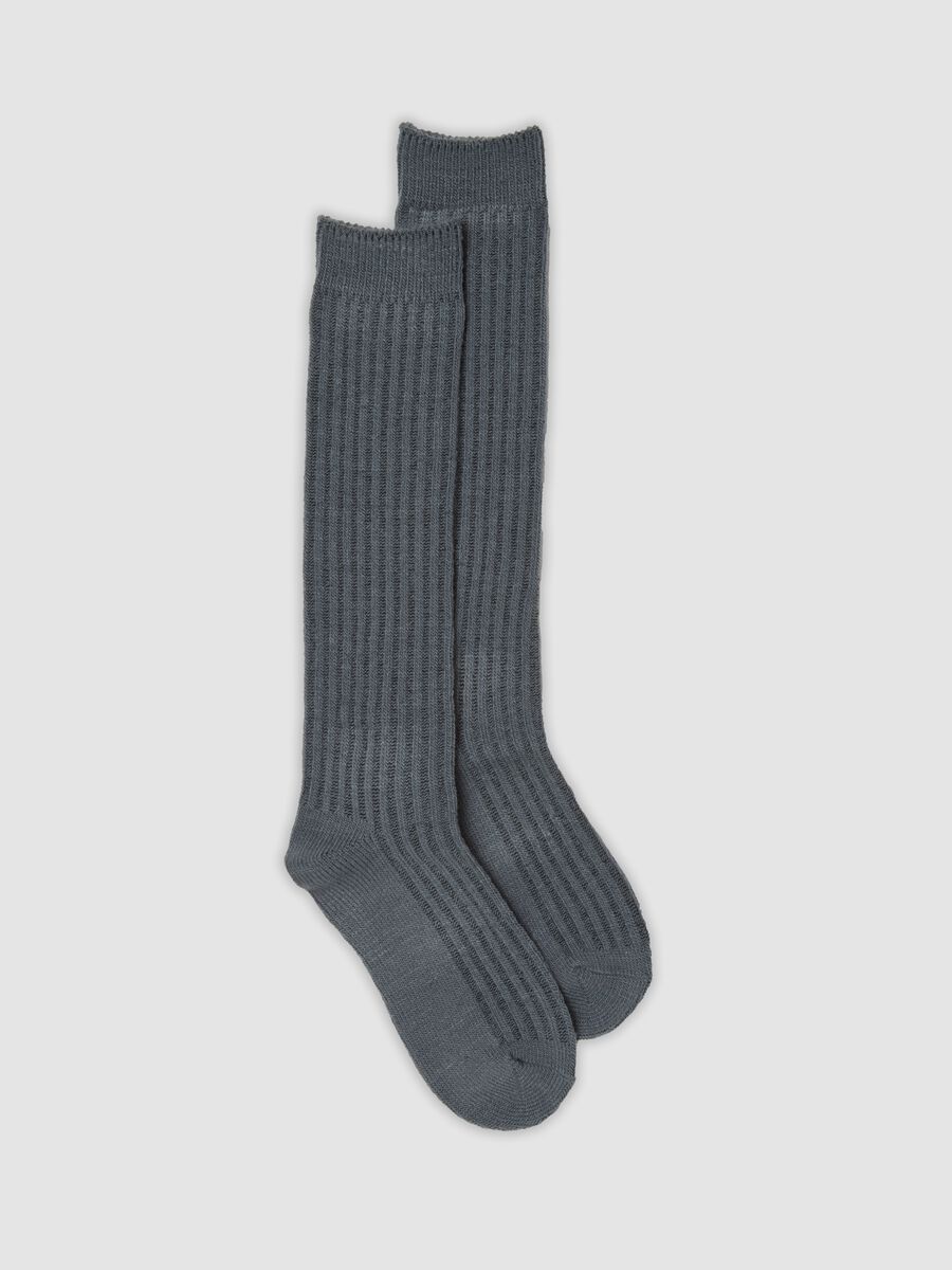 Grey ribbed stretch-fabric socks_0