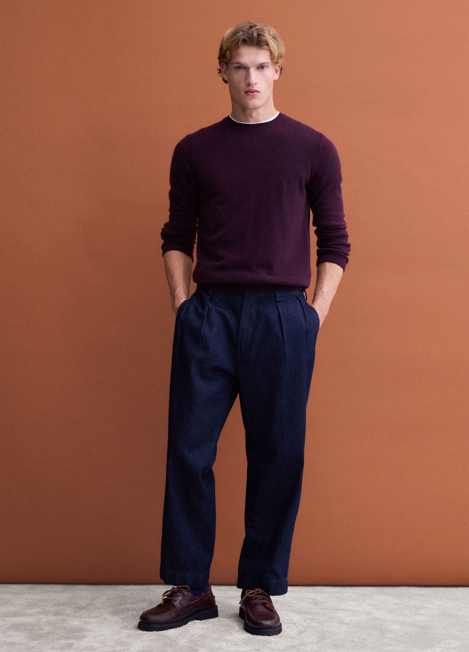 Purple pure wool crew-neck jumper, regular fit