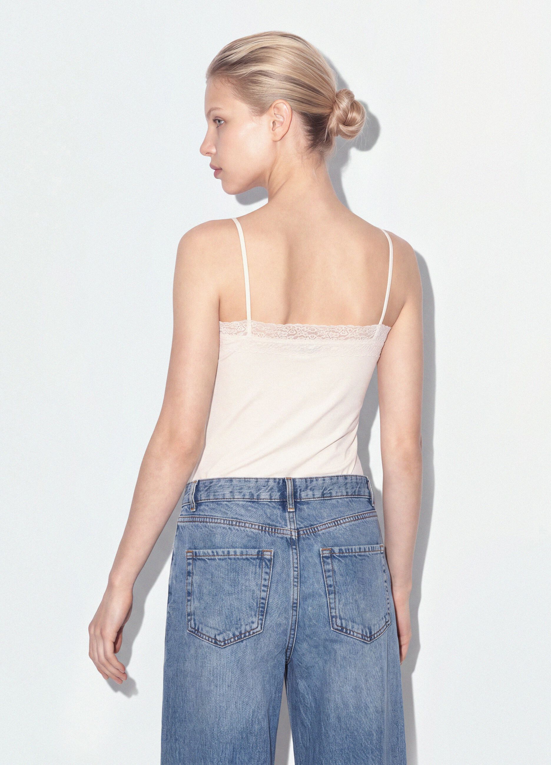 White fitted stretch-cotton bodysuit with lace