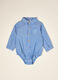 Light blue pure cotton shirt bodysuit with classic collar_0