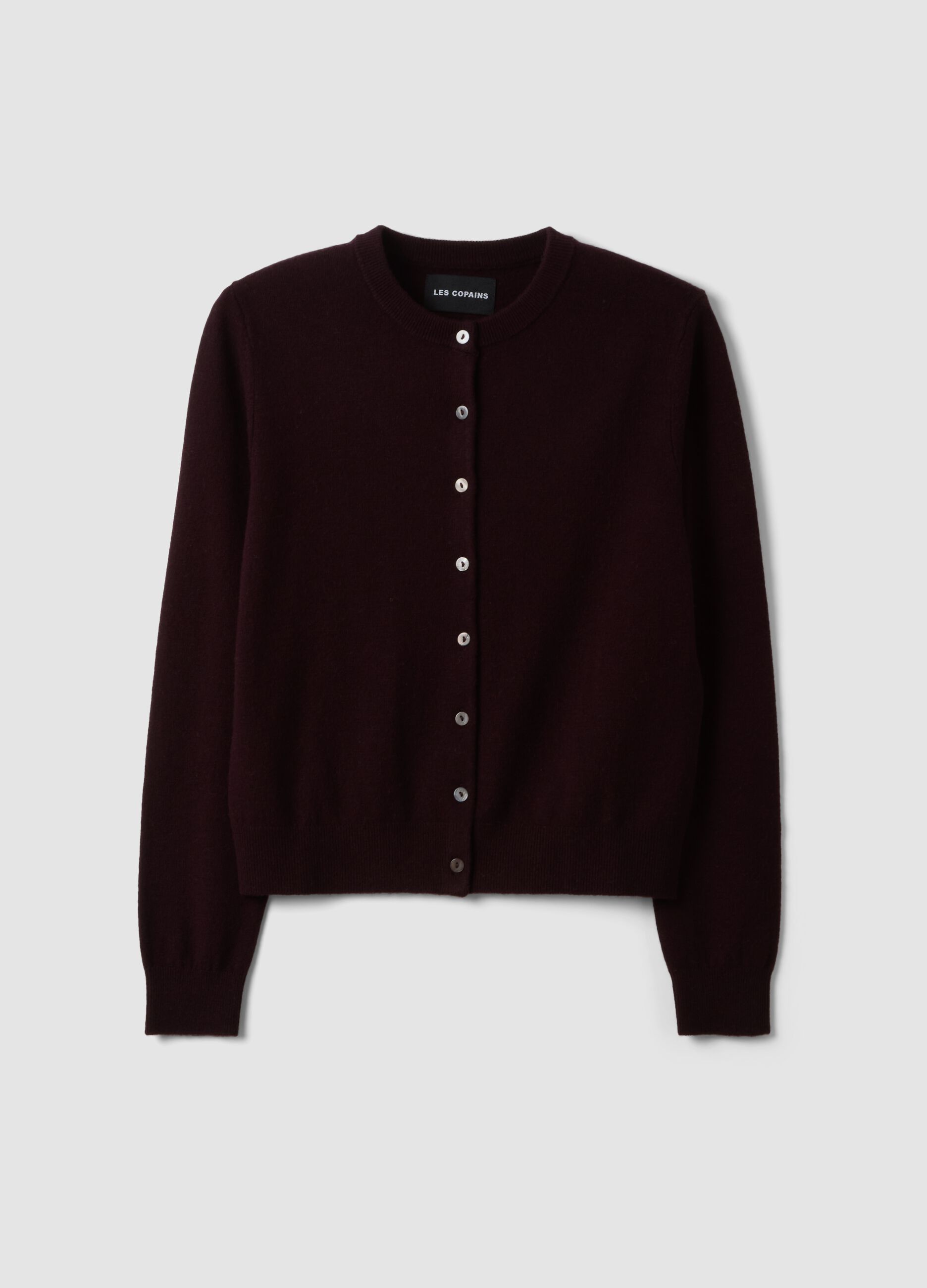 Cardigan viola in pura lana con girocollo e bottoni regular fit