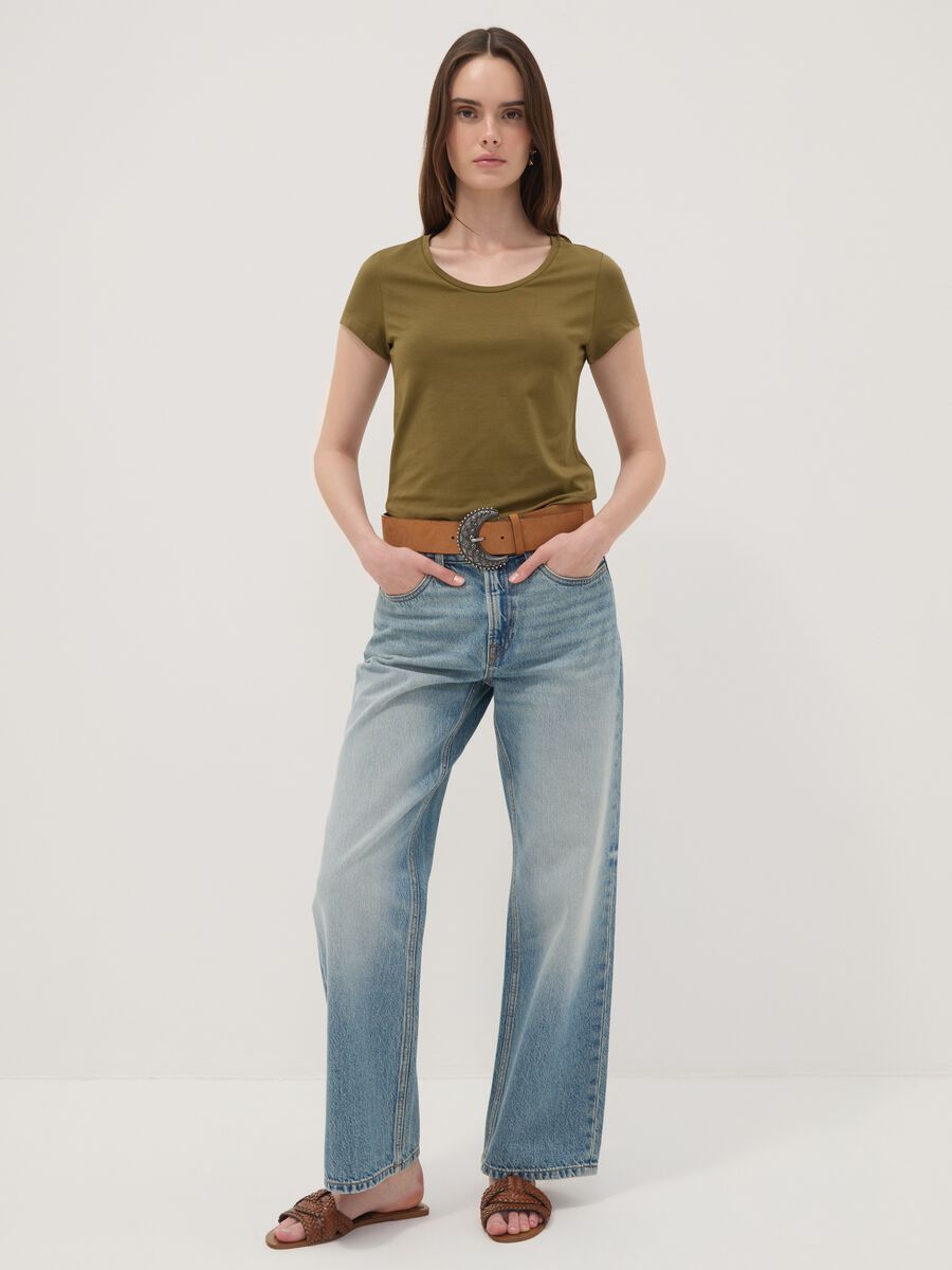 Green stretch cotton crew-neck T-shirt, regular fit_1
