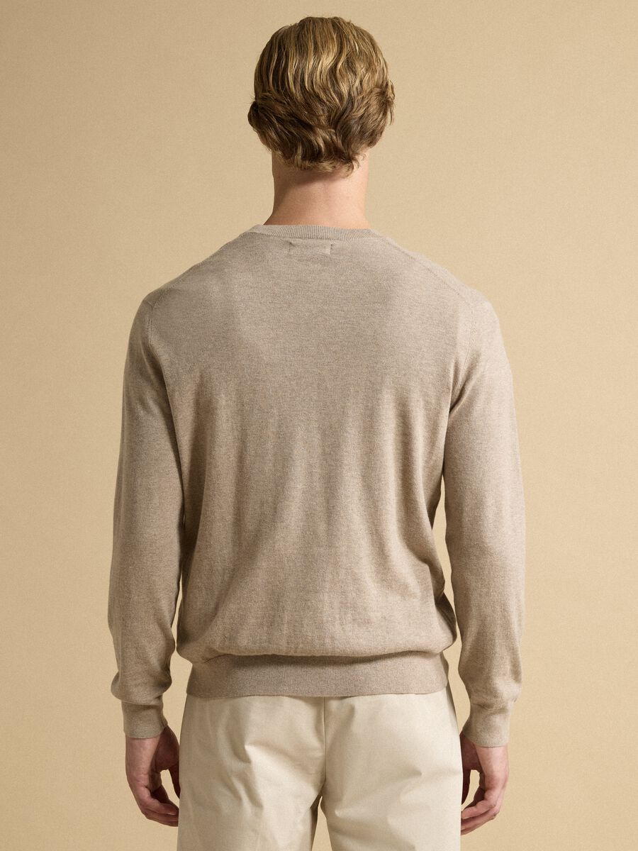 Beige crew-neck jumper in cotton and cashmere blend, regular fit_3
