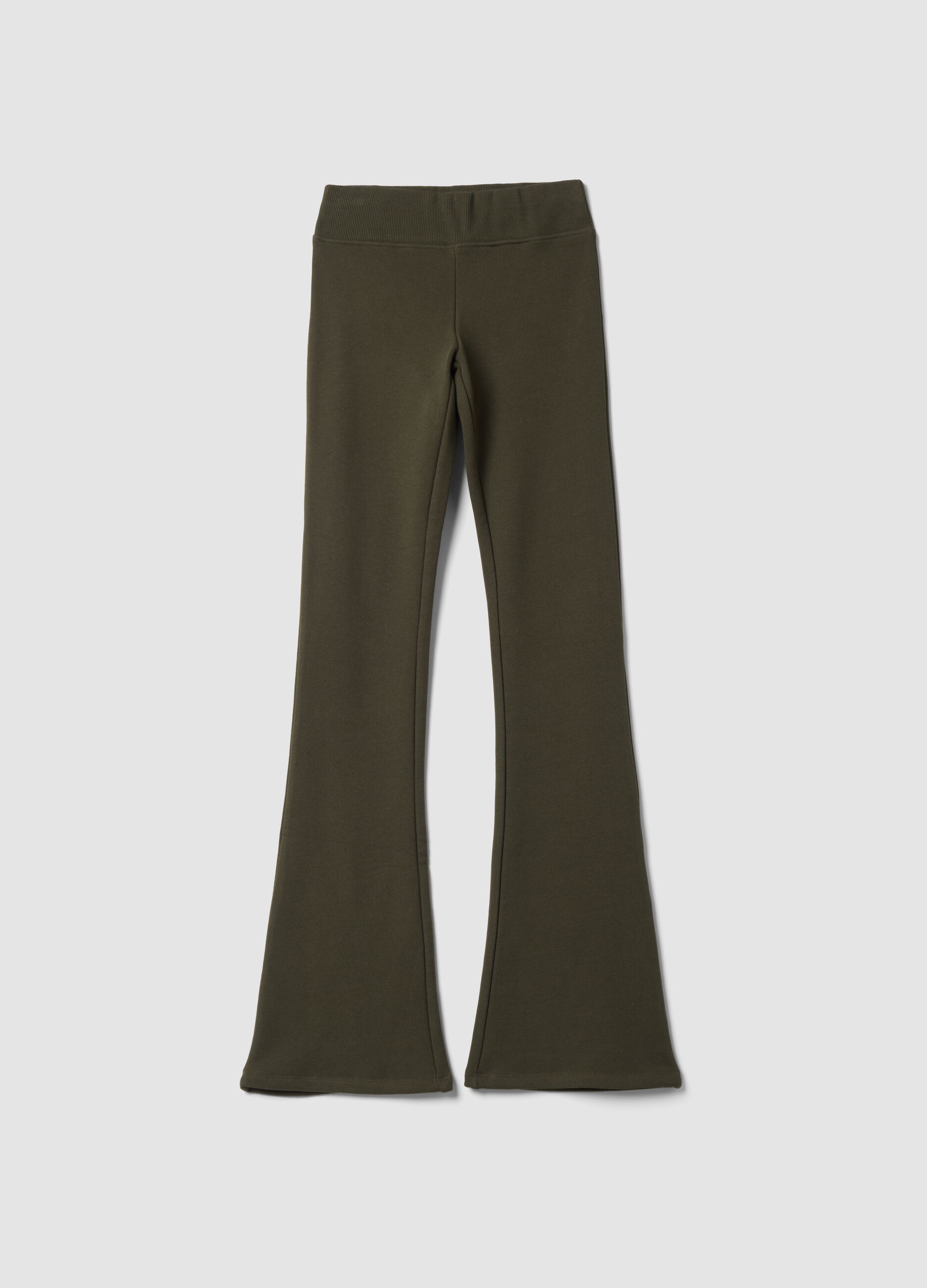 Pantaloni verdi flare in cotone elasticizzato